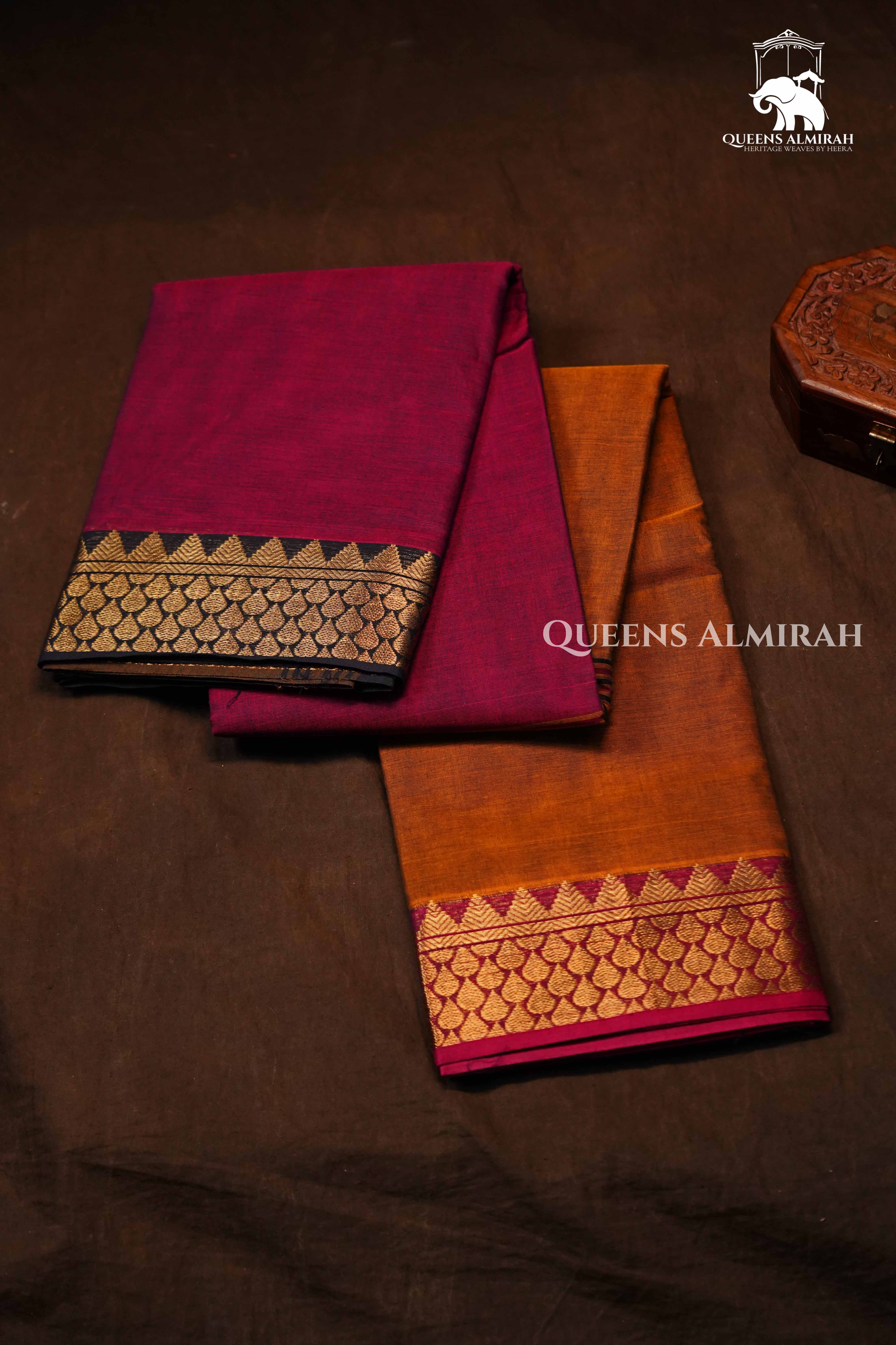 Wine Red With Brown Chettinad Cotton Saree