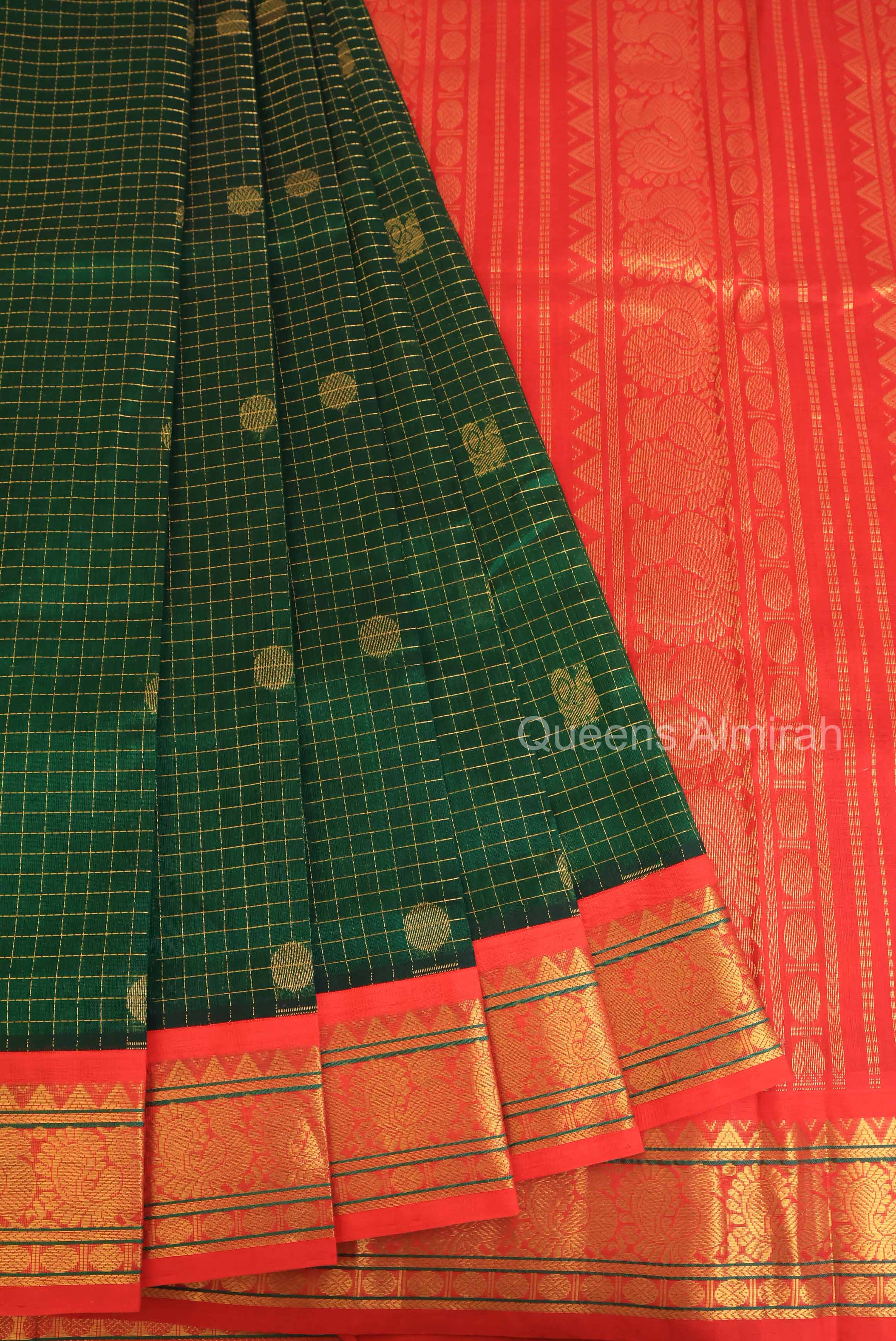 Dark Green With Red  Pure Kanchi Silk Cotton Saree
