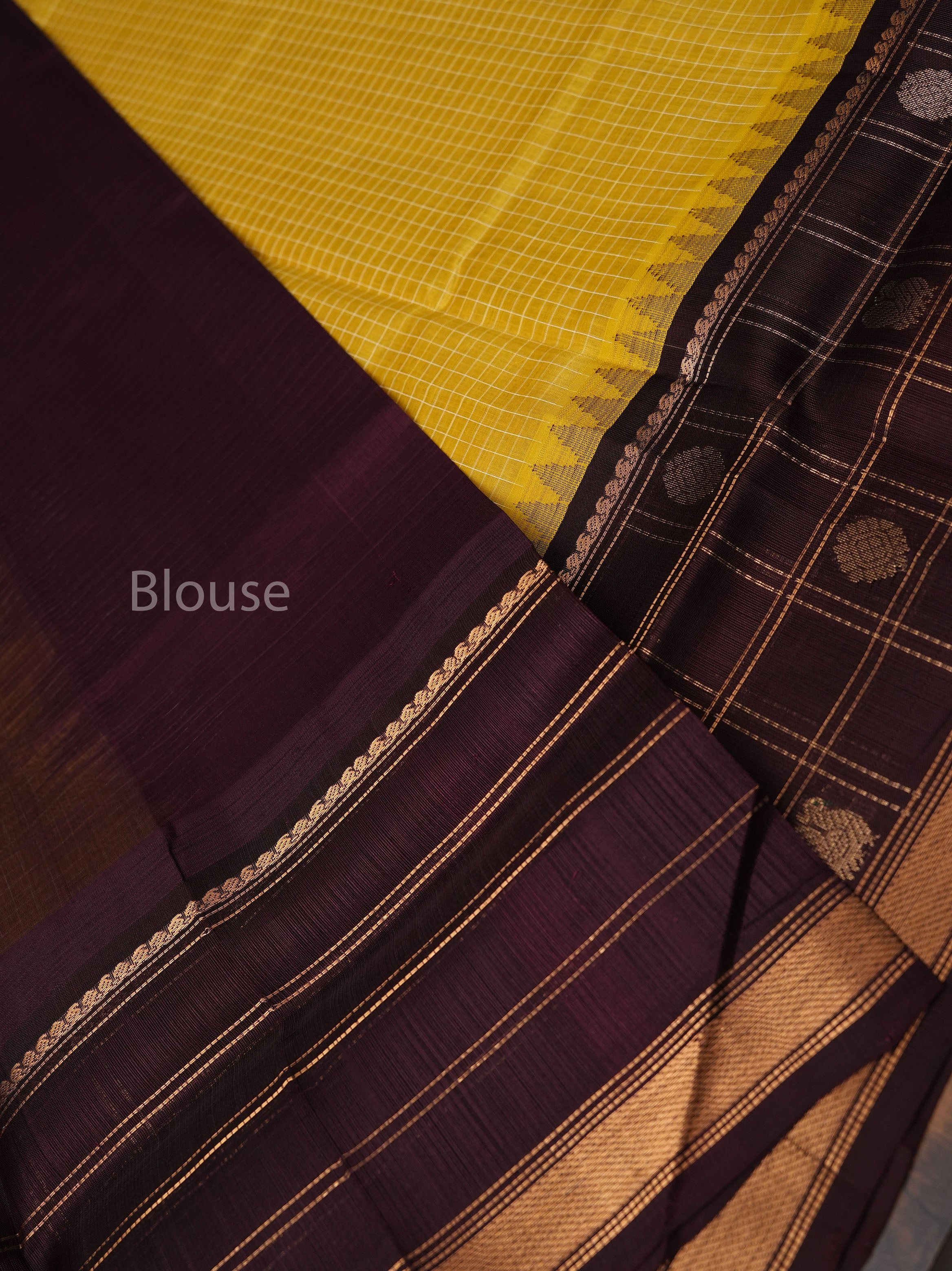 Yellow With Brown Pure Silk Cotton Saree