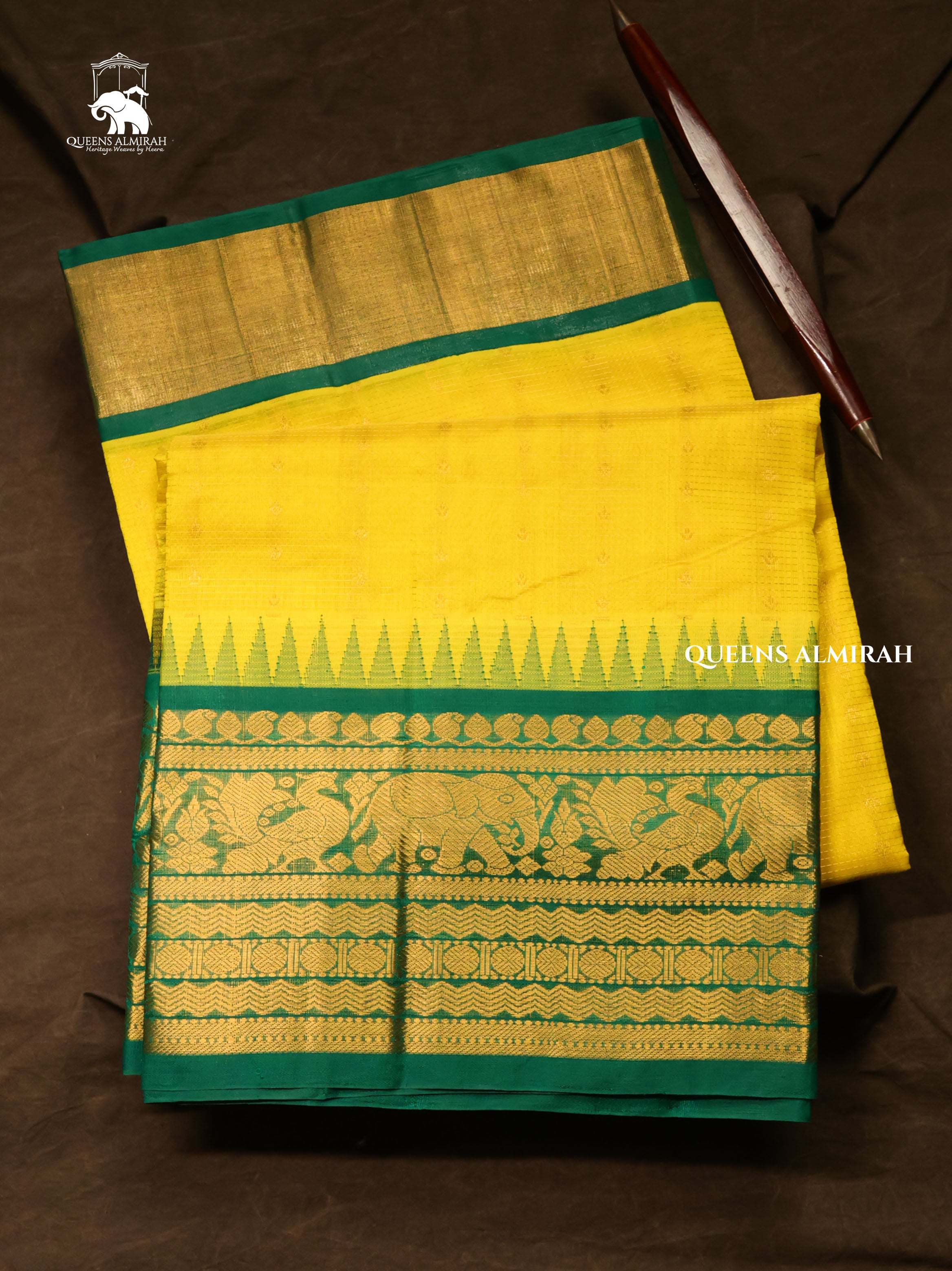 Yellow With Green Pure Silk Cotton Saree