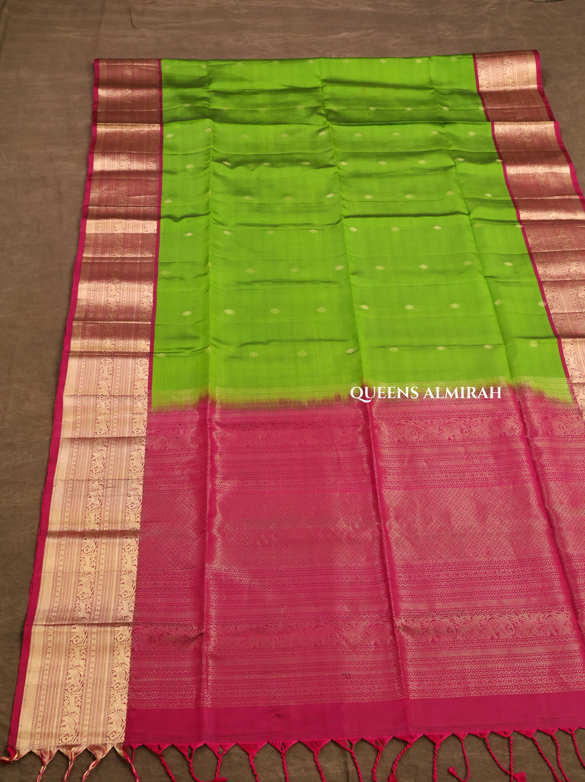 Leaf Green With Magenta Pink Pure Soft Silk Saree