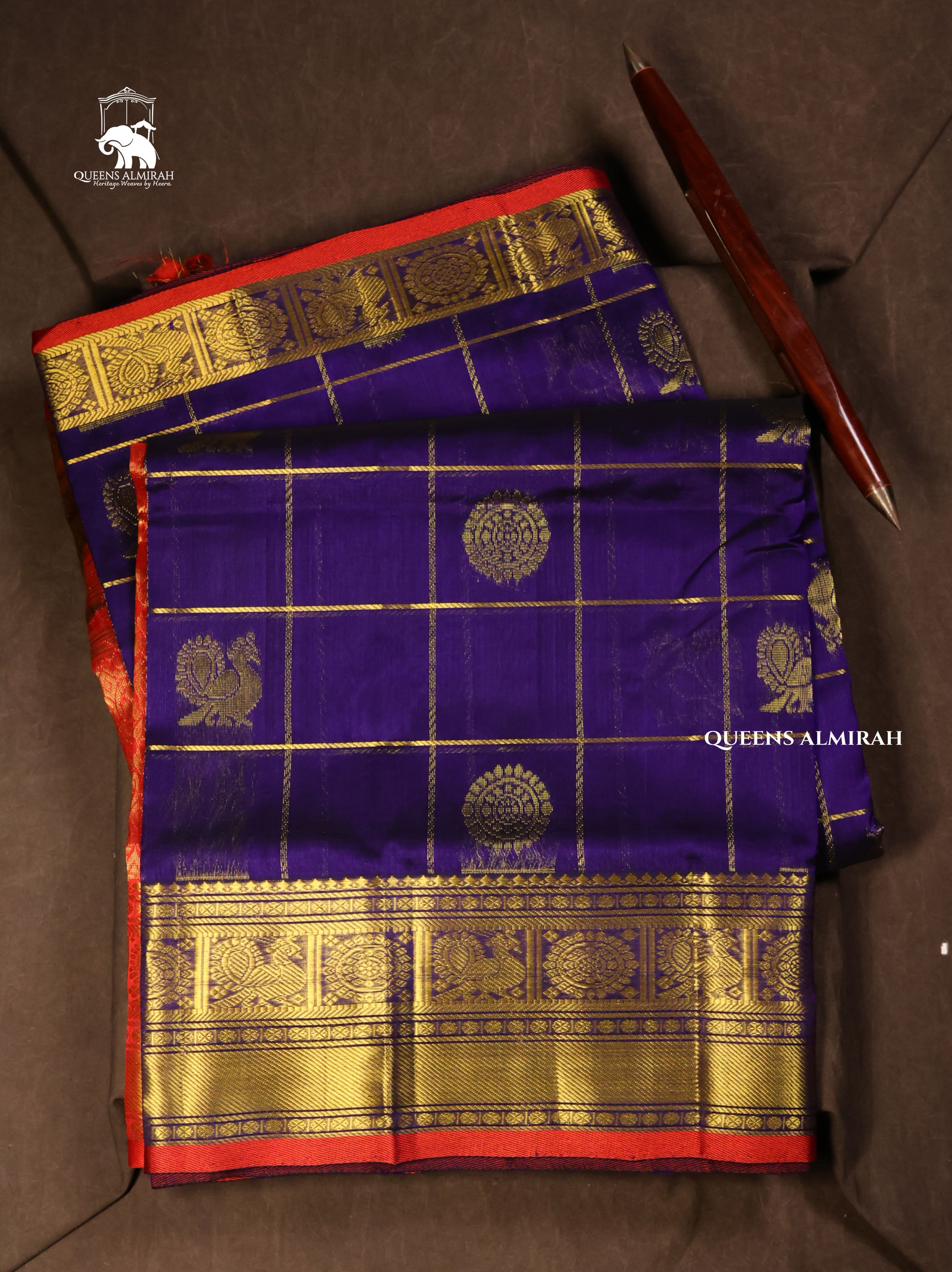 Navy Blue With Red Pure Silk Cotton Saree
