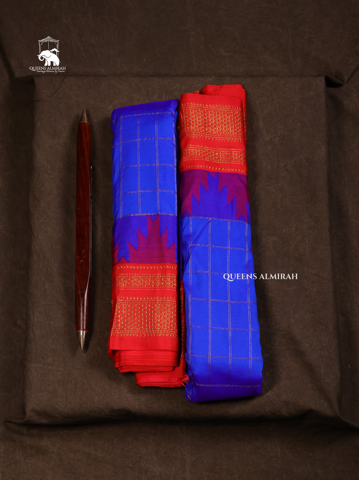 Blue With Red Semi Gadwal Silk Saree