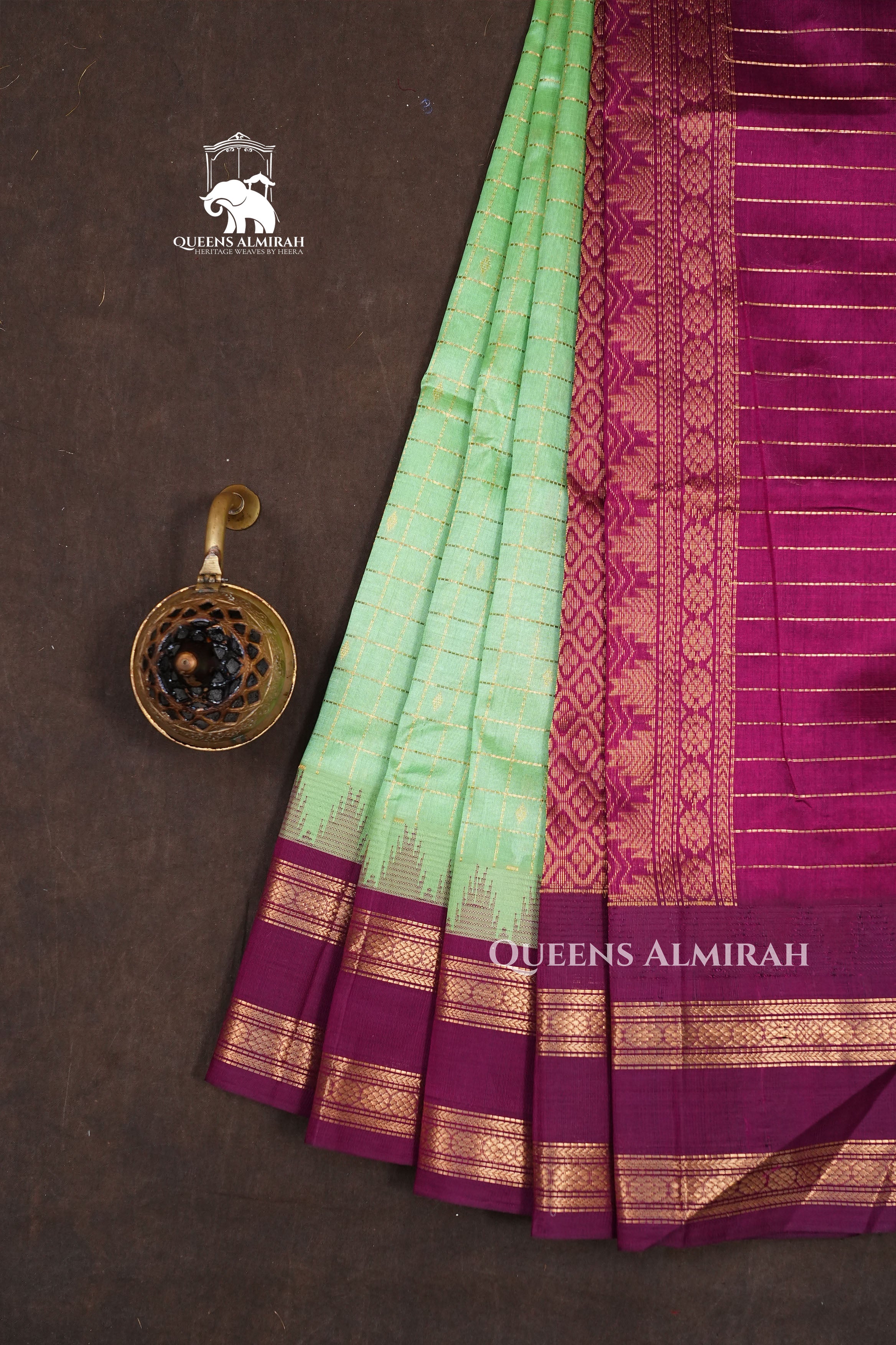 Pista Green With Purple Pure Silk Cotton Saree