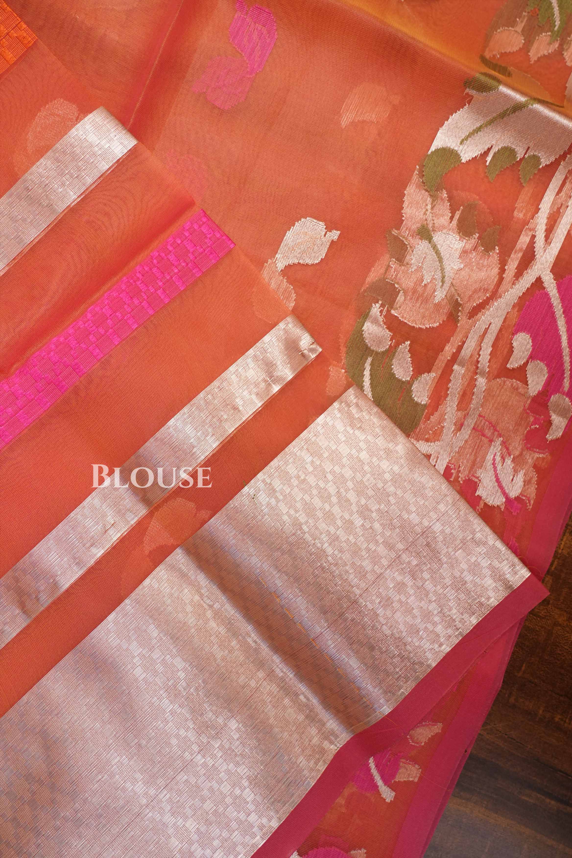 Orange Muslin Jamdani Saree