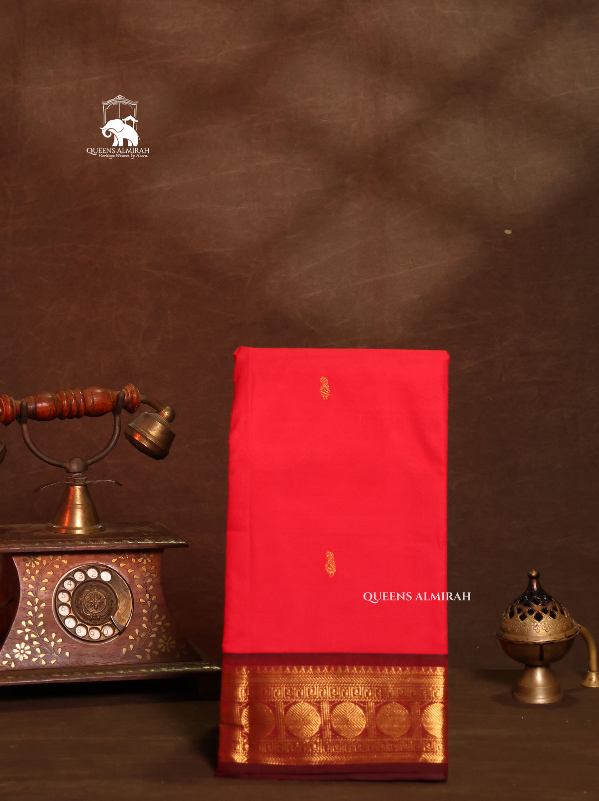 Red With Brown Kanchi Cotton Saree