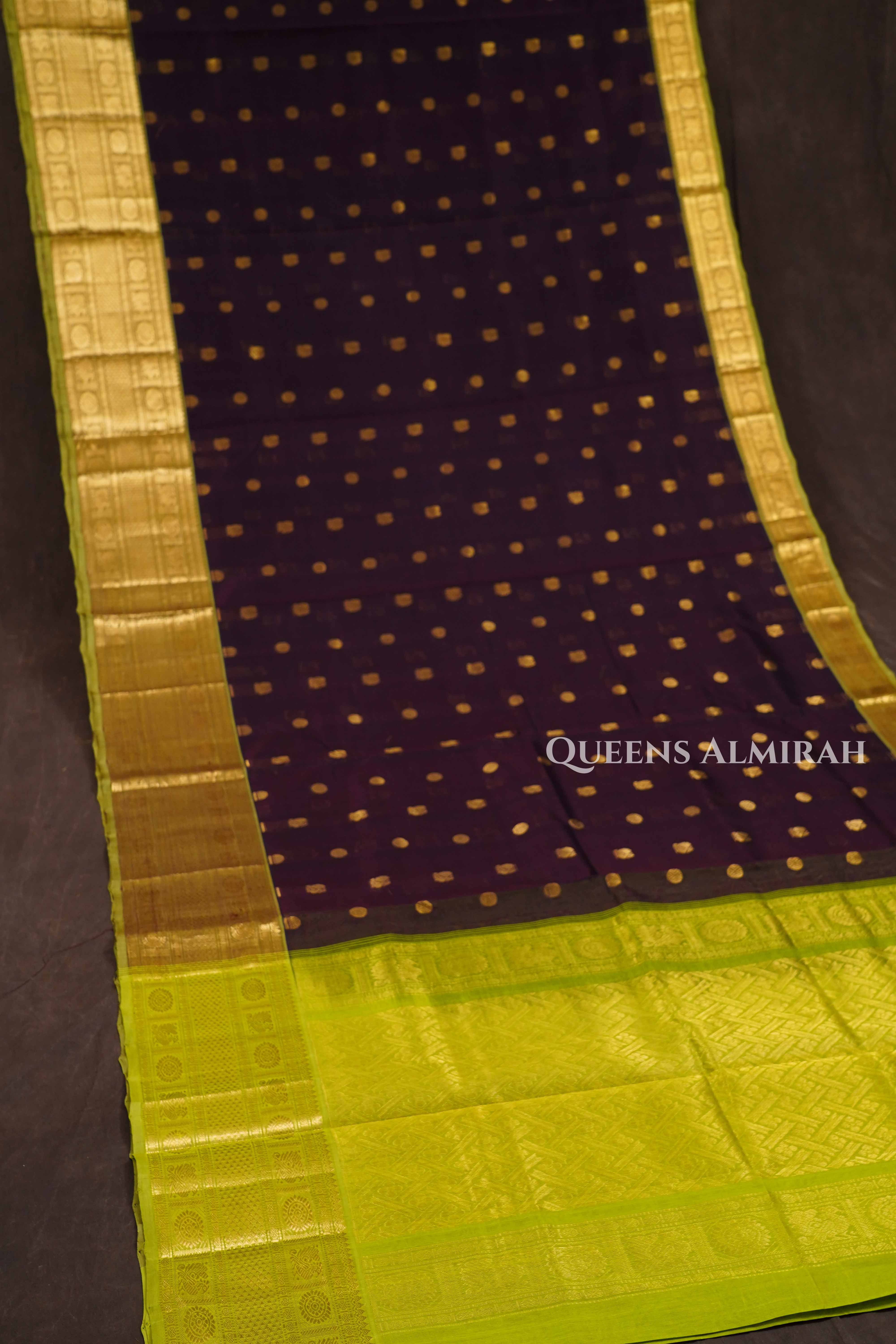 Cocoa Bean With Green Pure Silk Cotton Saree