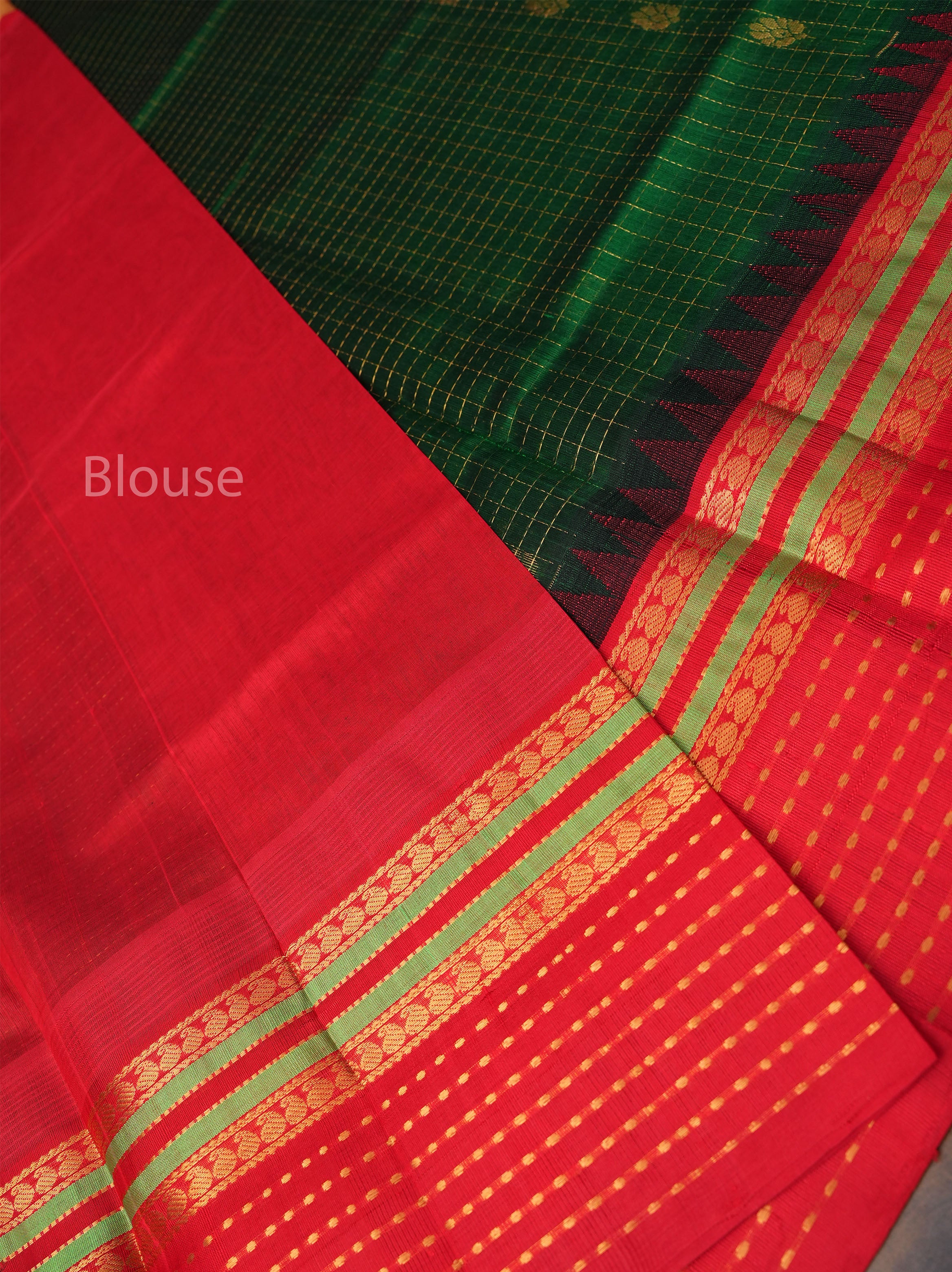 Emerald Green With Red Pure Silk Cotton Saree