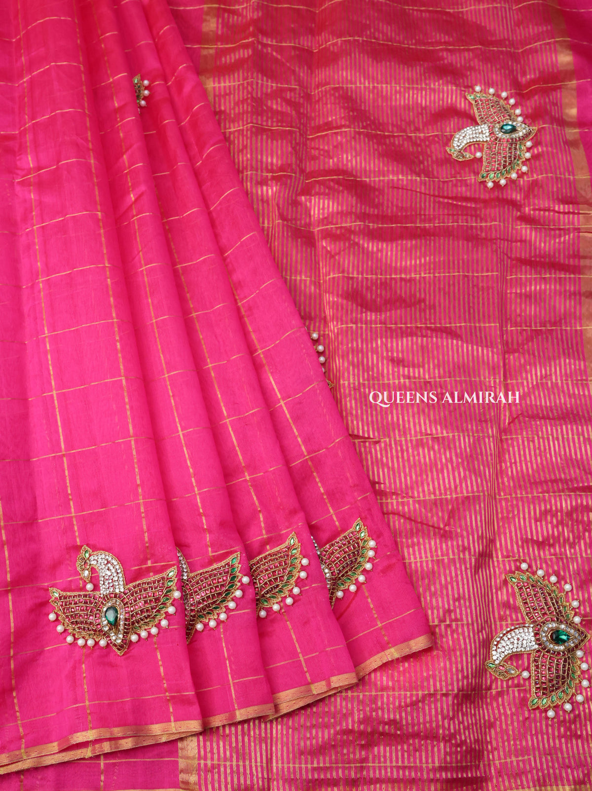 Pink Maya Pakshi Designer Pure Chanderi Silk Saree