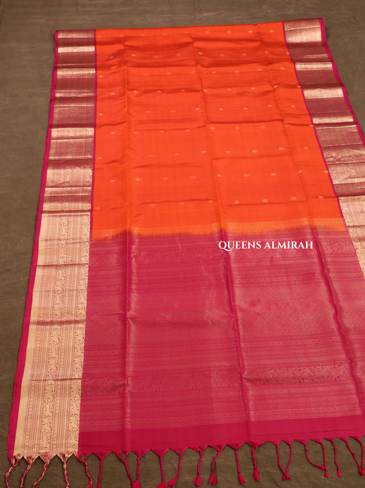 Orange With Magenta Pink Pure Soft Silk Saree