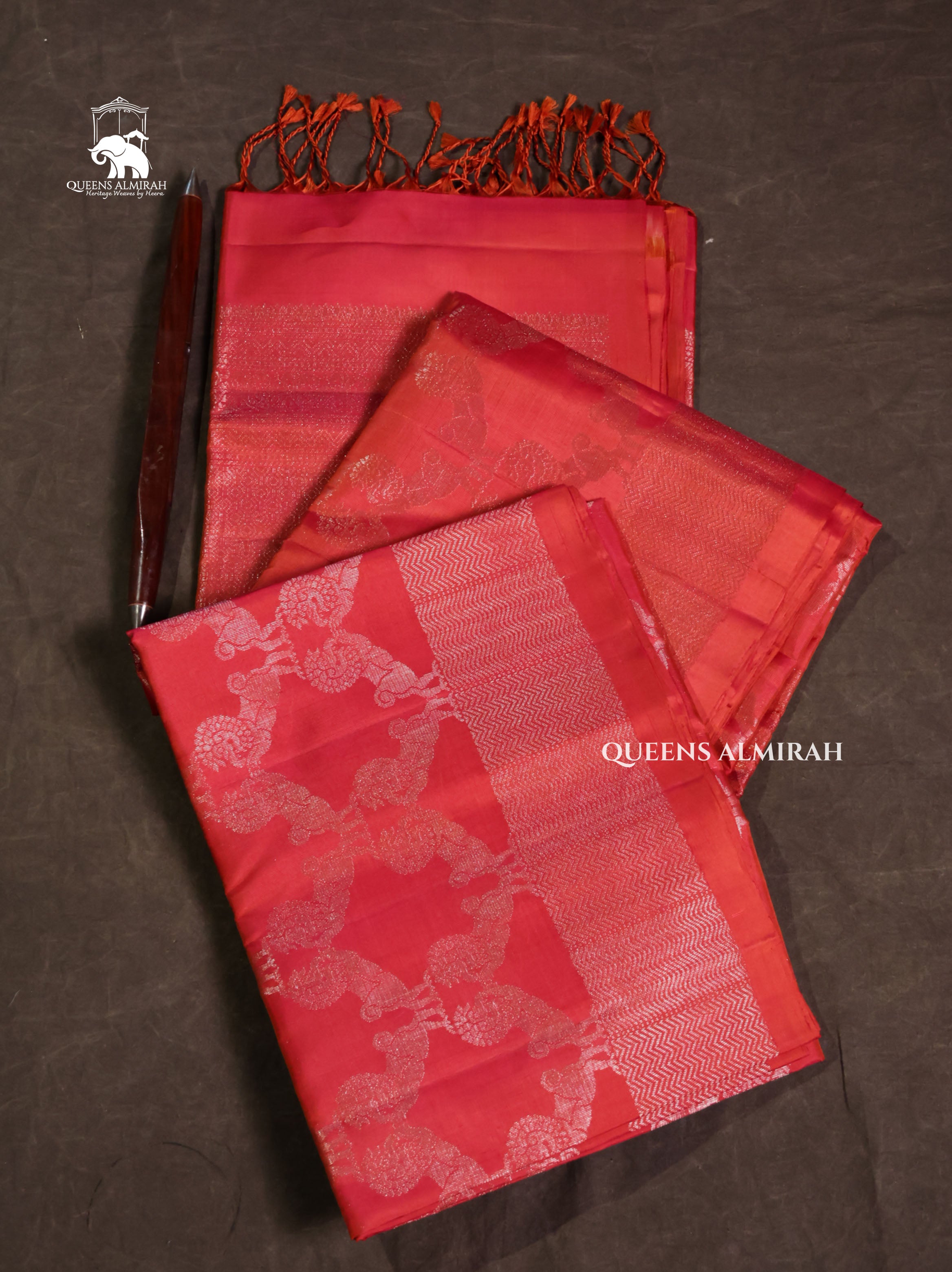 Carmine Pink Pure Soft Silk Saree