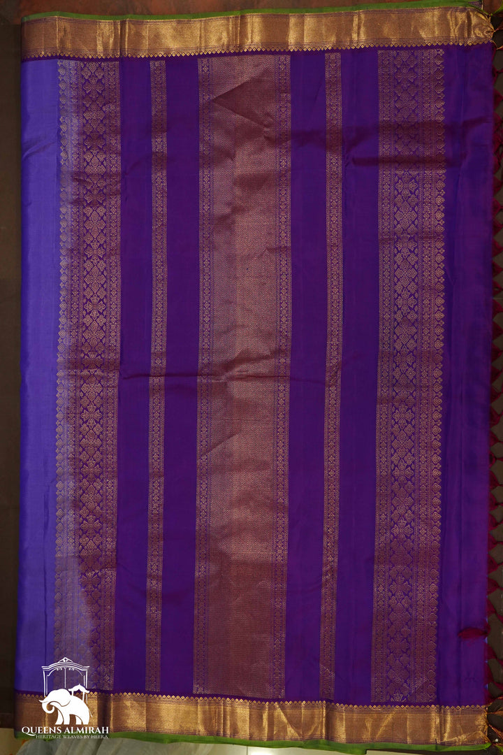 BRIGHT LAVENDAR WITH GOLD BORDER KANCHIVARAM SILK SAREE - Queens Jewel Emporium