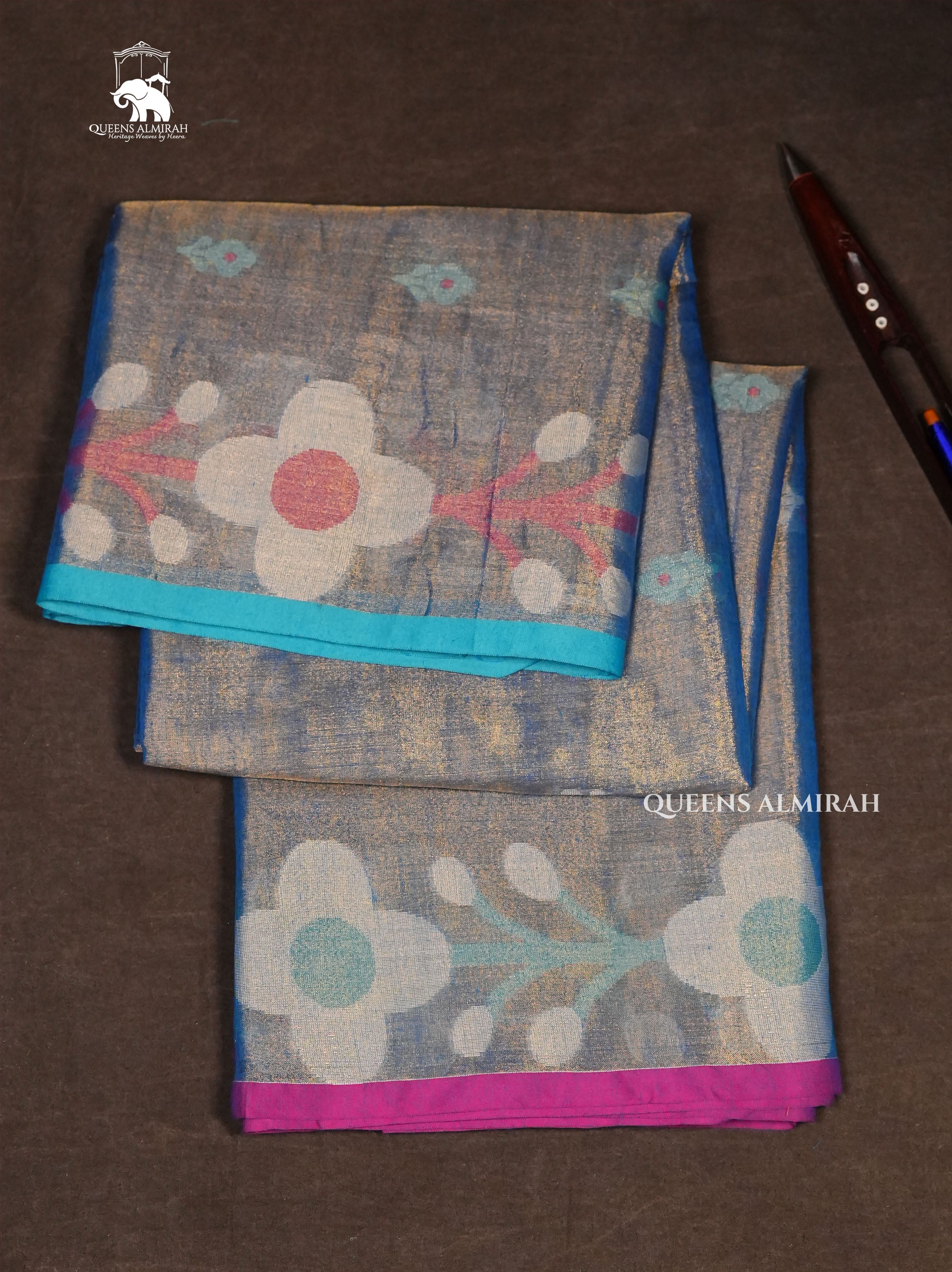 Blue Linen Tissue Saree