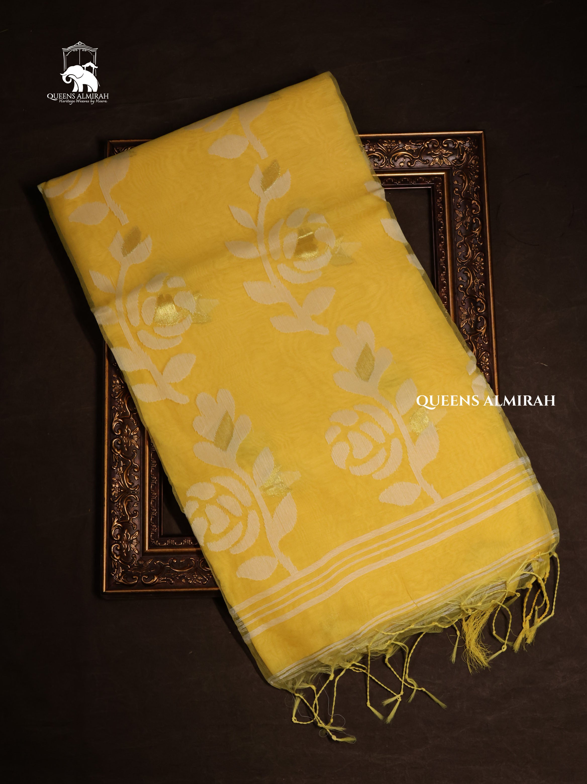 Yellow Muslin Jamdani Saree