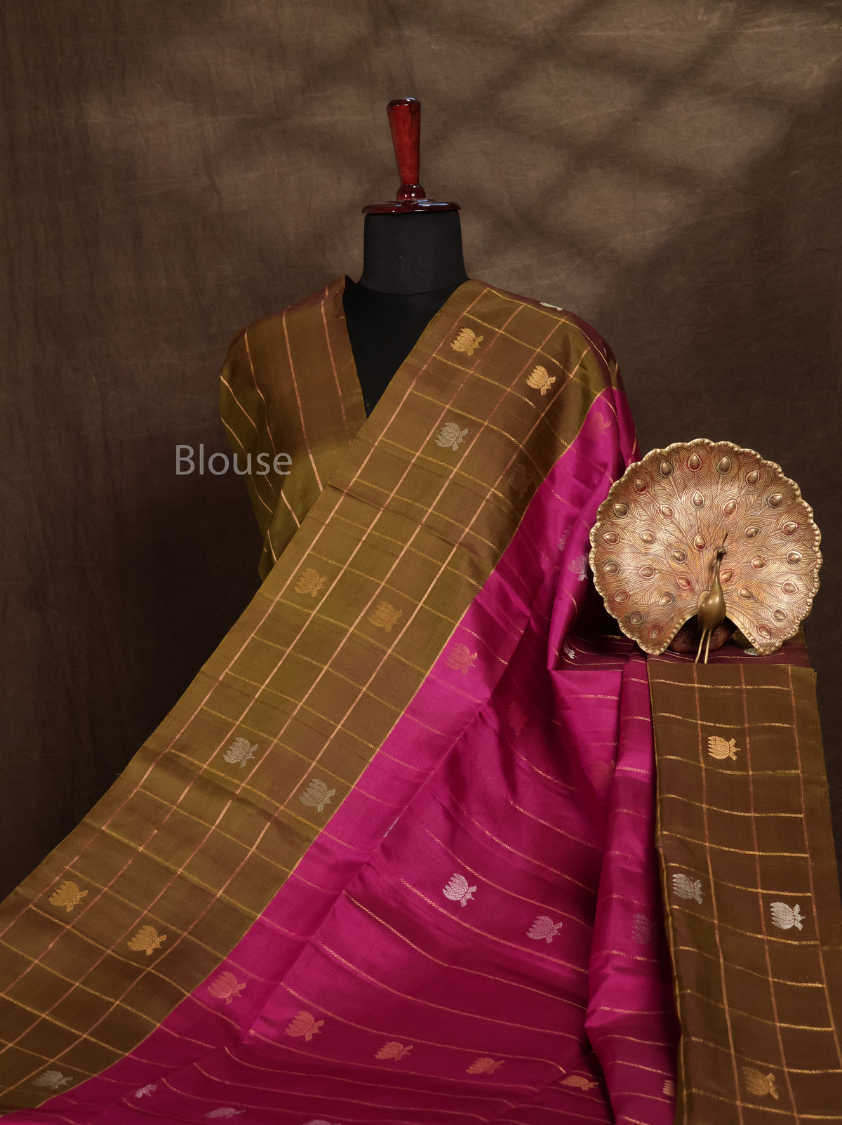 Pink With Algae Green Pure Soft Silk Saree