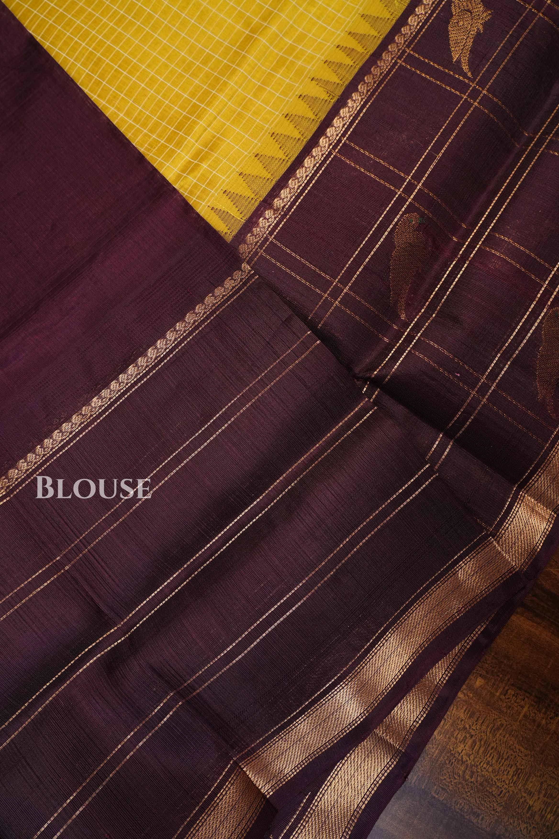 Mango Yellow With Cocoa Bean Pure Kanchi Silk Cotton Saree