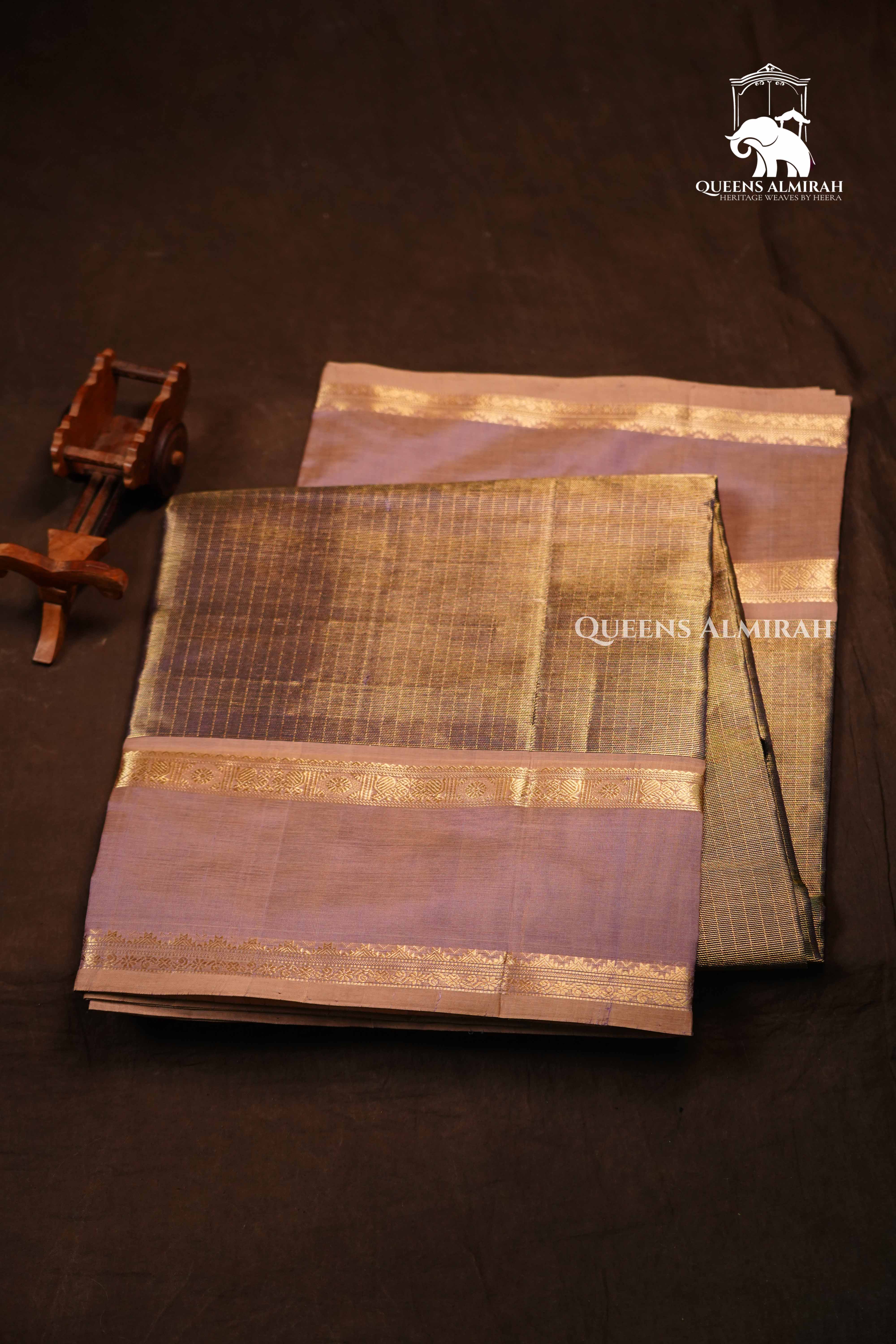 Dual Shade Of Brownish Purple-Karaikudi Chettinad Silk Cotton Saree
