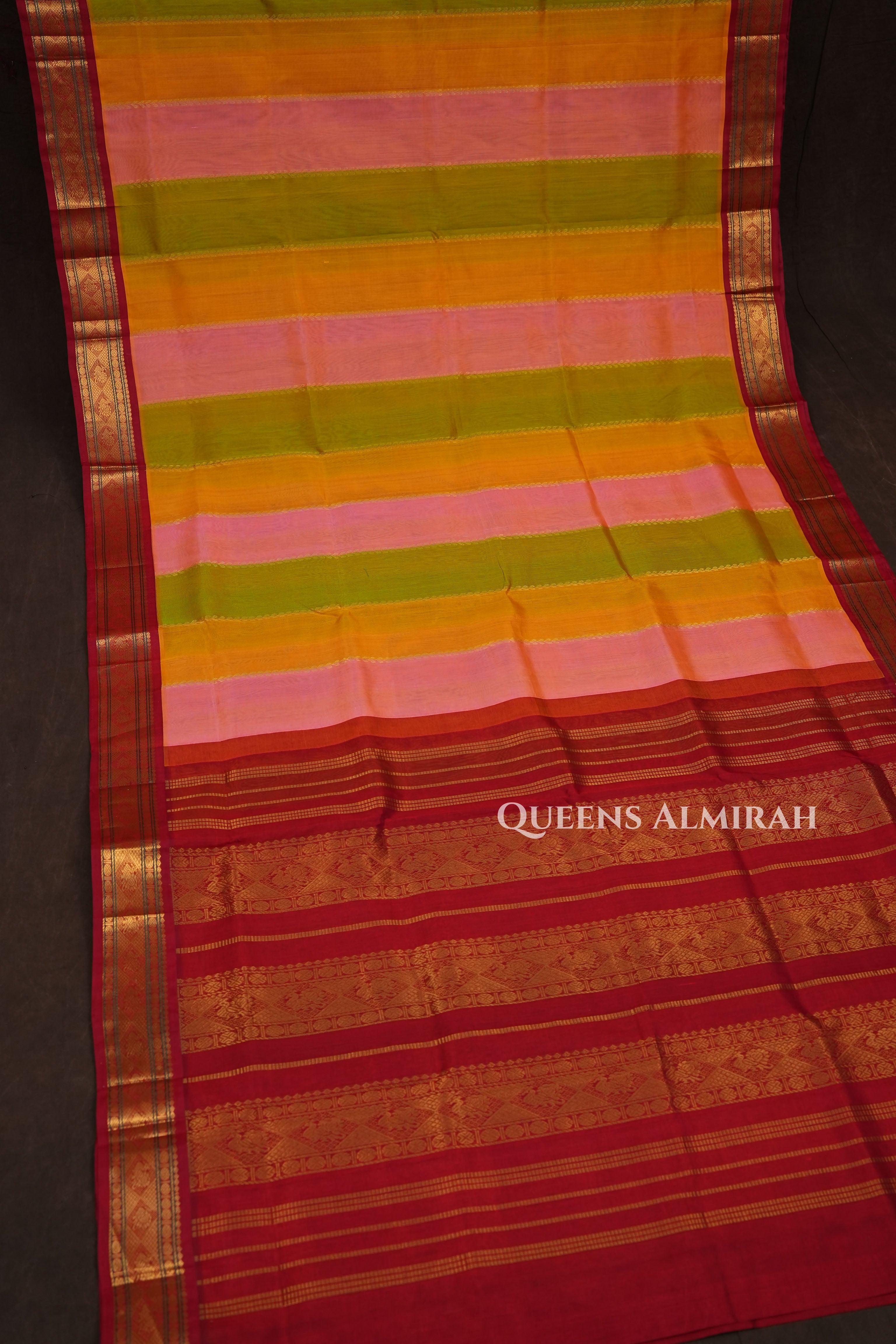Multi Color With Red Pure Silk Cotton Saree