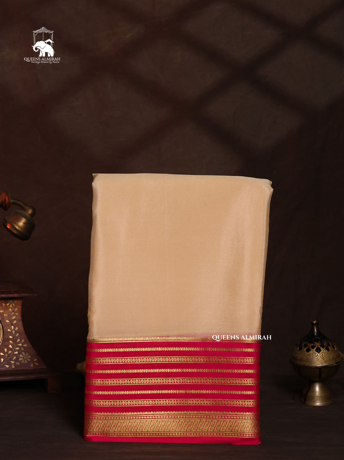 Off White With Rani Pink Mysore Silk Saree