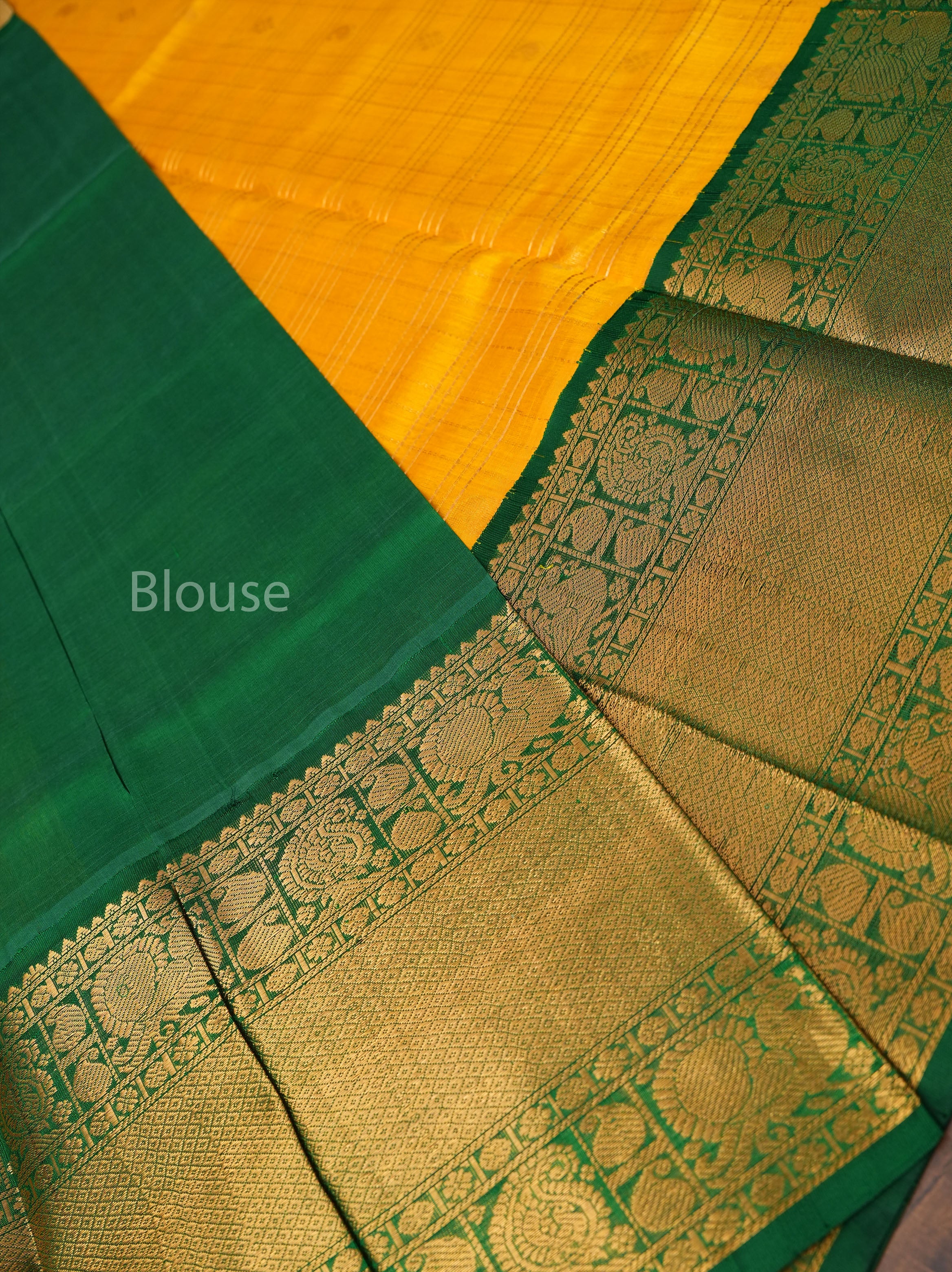 Yellow With Green Pure Silk Cotton Saree