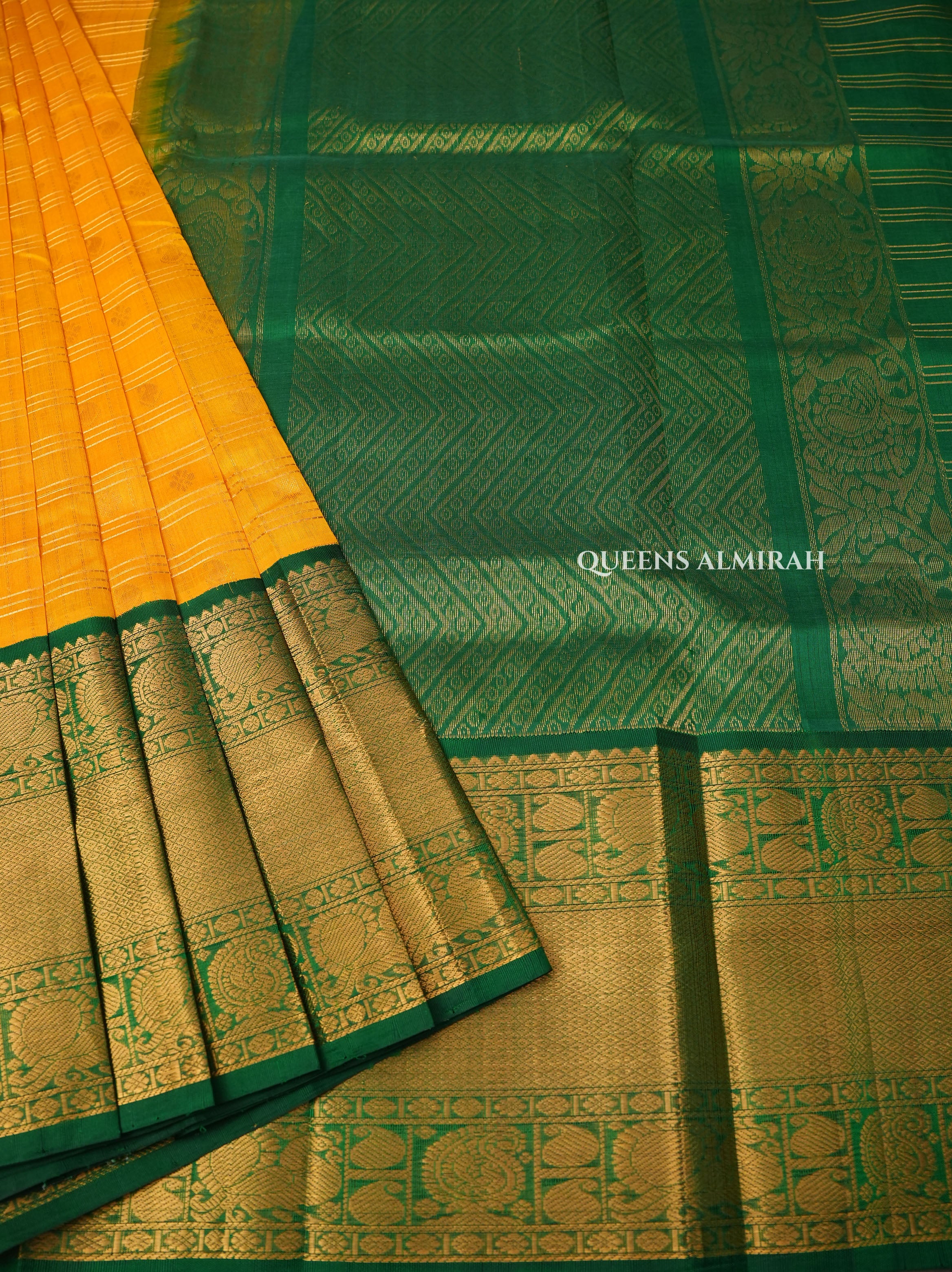 Yellow With Green Pure Silk Cotton Saree