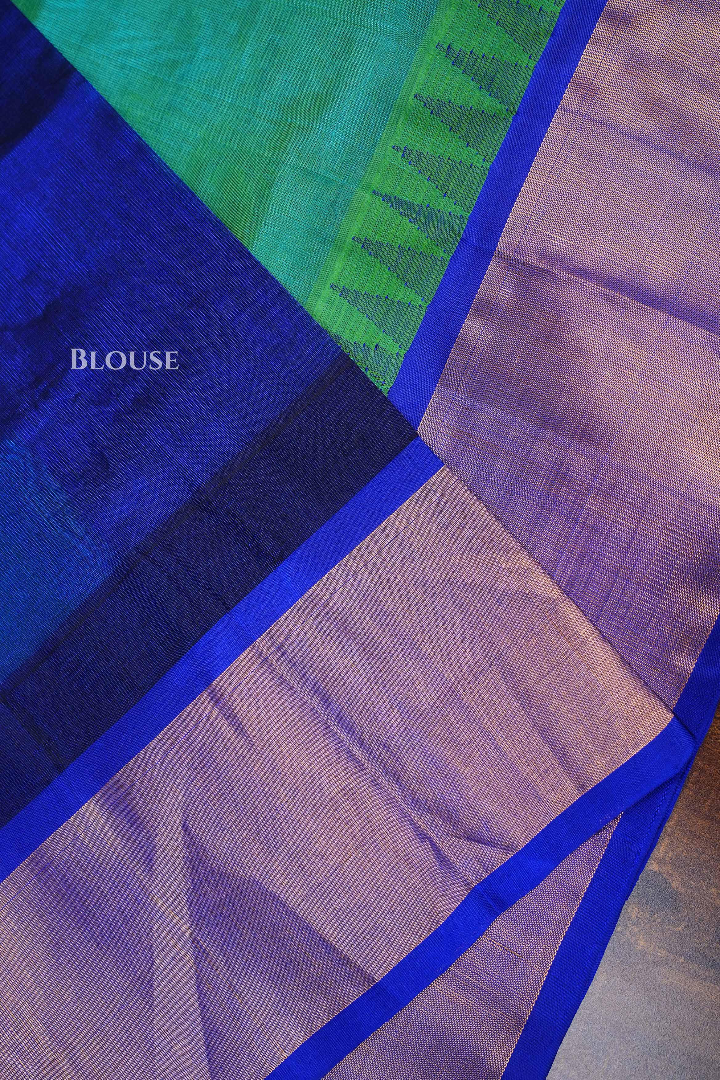 Sea Green With Ms Blue Pure Kanchi Silk Cotton Saree