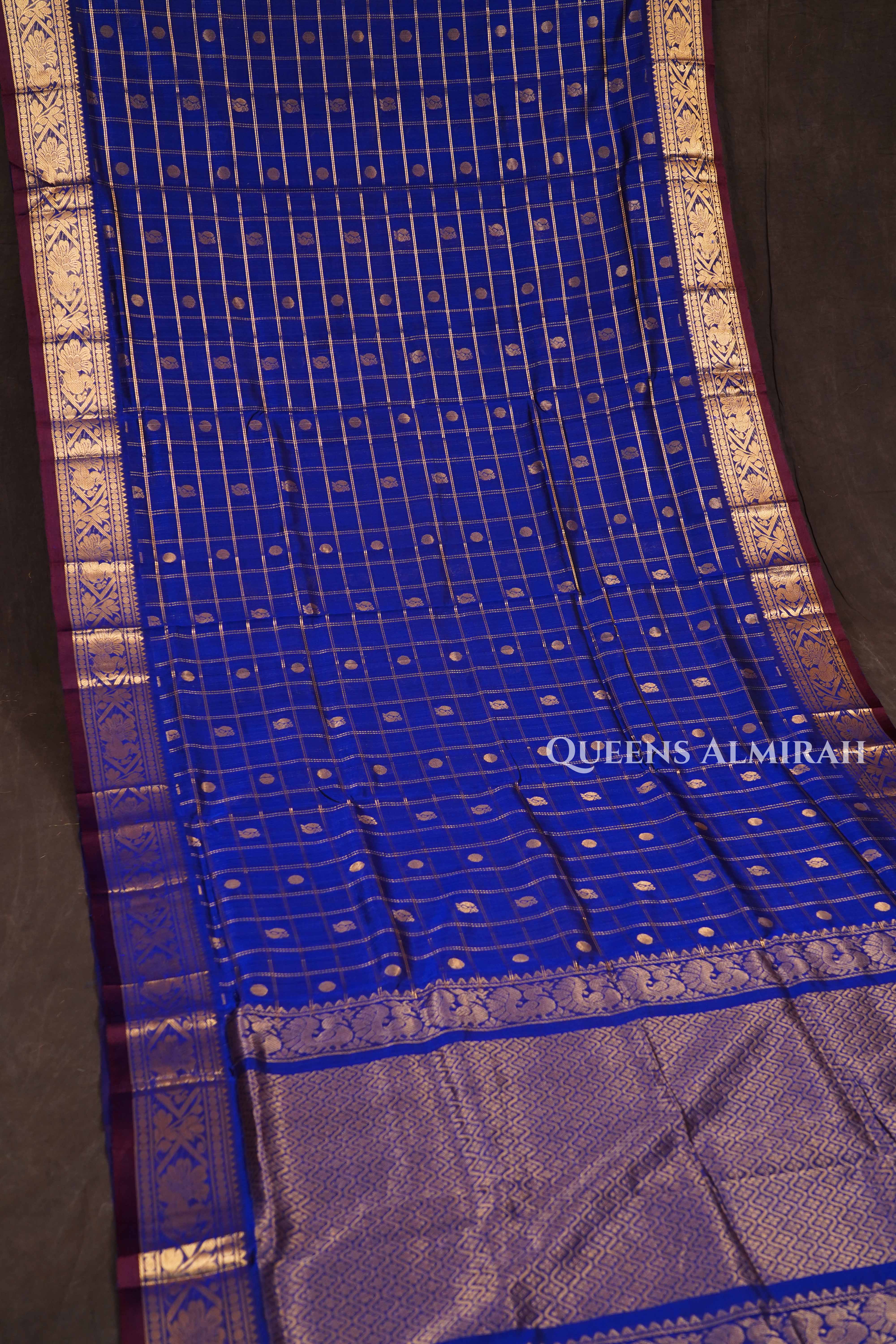 Dark Navy Blue Pure Kanchi Silk Cotton Saree
