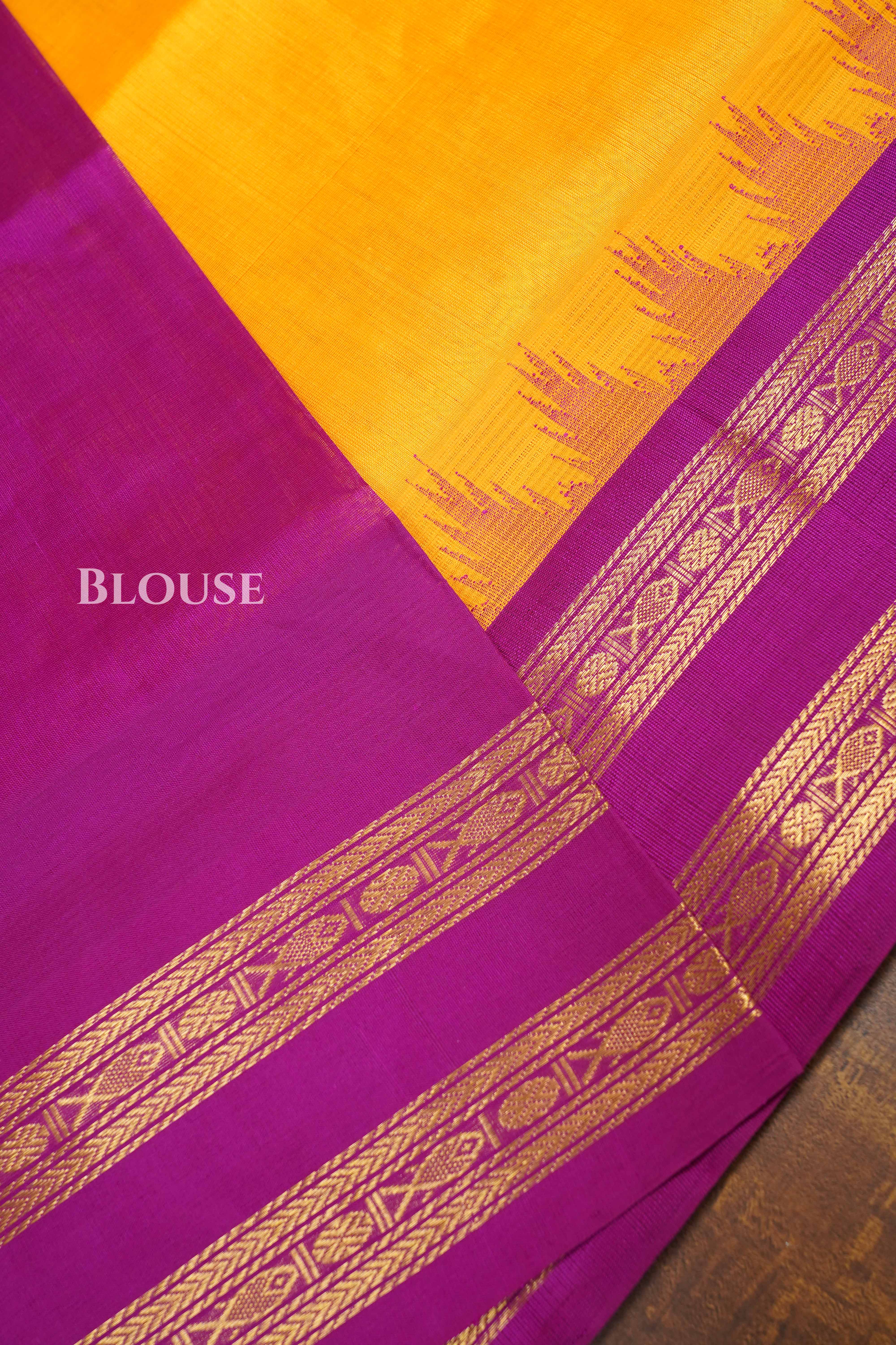 Yellow With Dark Pink Pure Kanchi Silk Cotton Saree