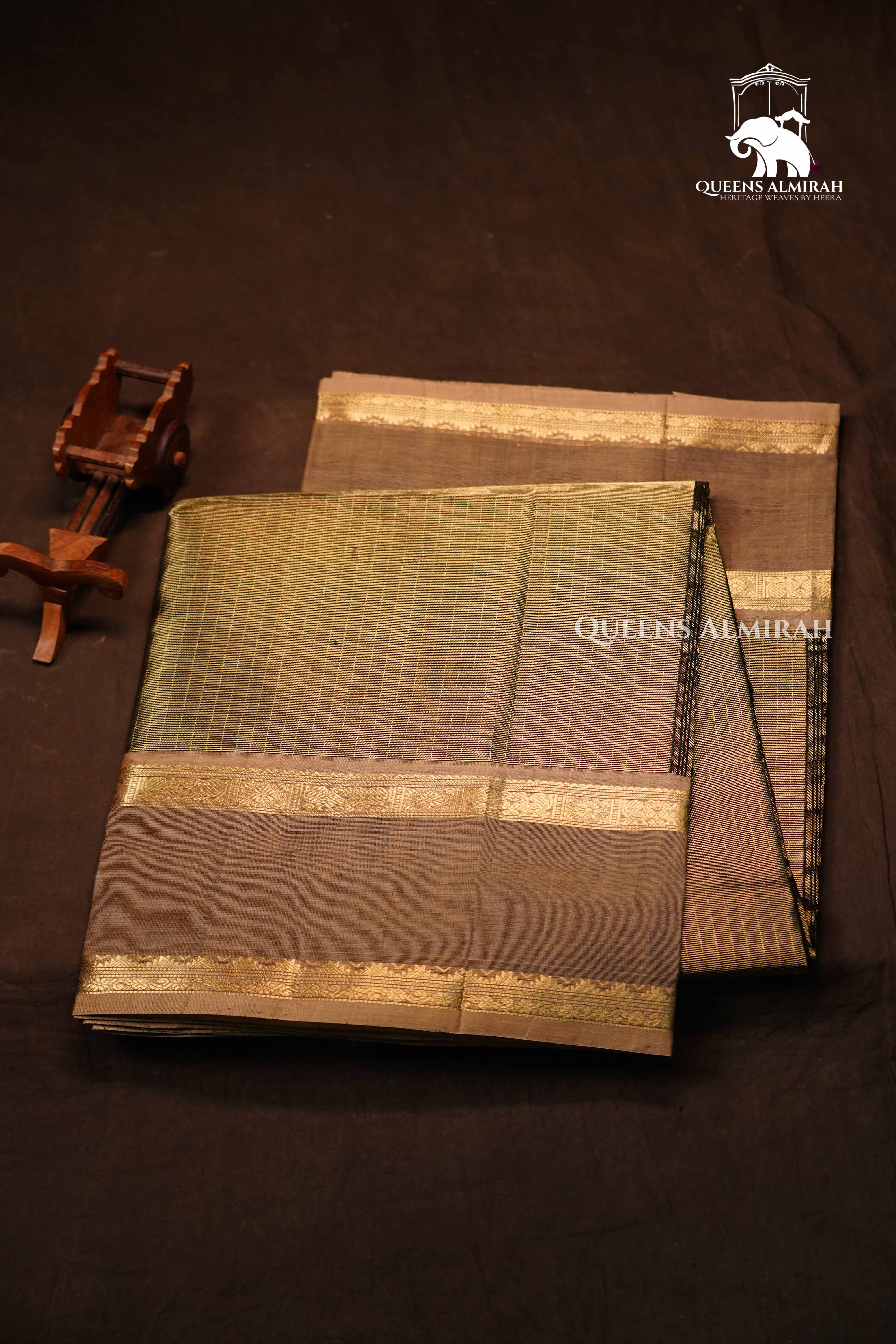 Cocoa Brown Karaikudi Chettinad Silk Cotton Saree