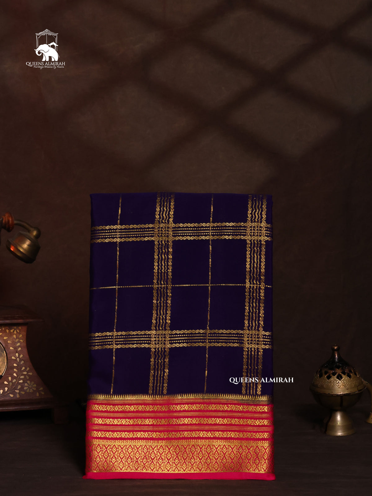 Navy Blue With Pink Mysore Silk Saree
