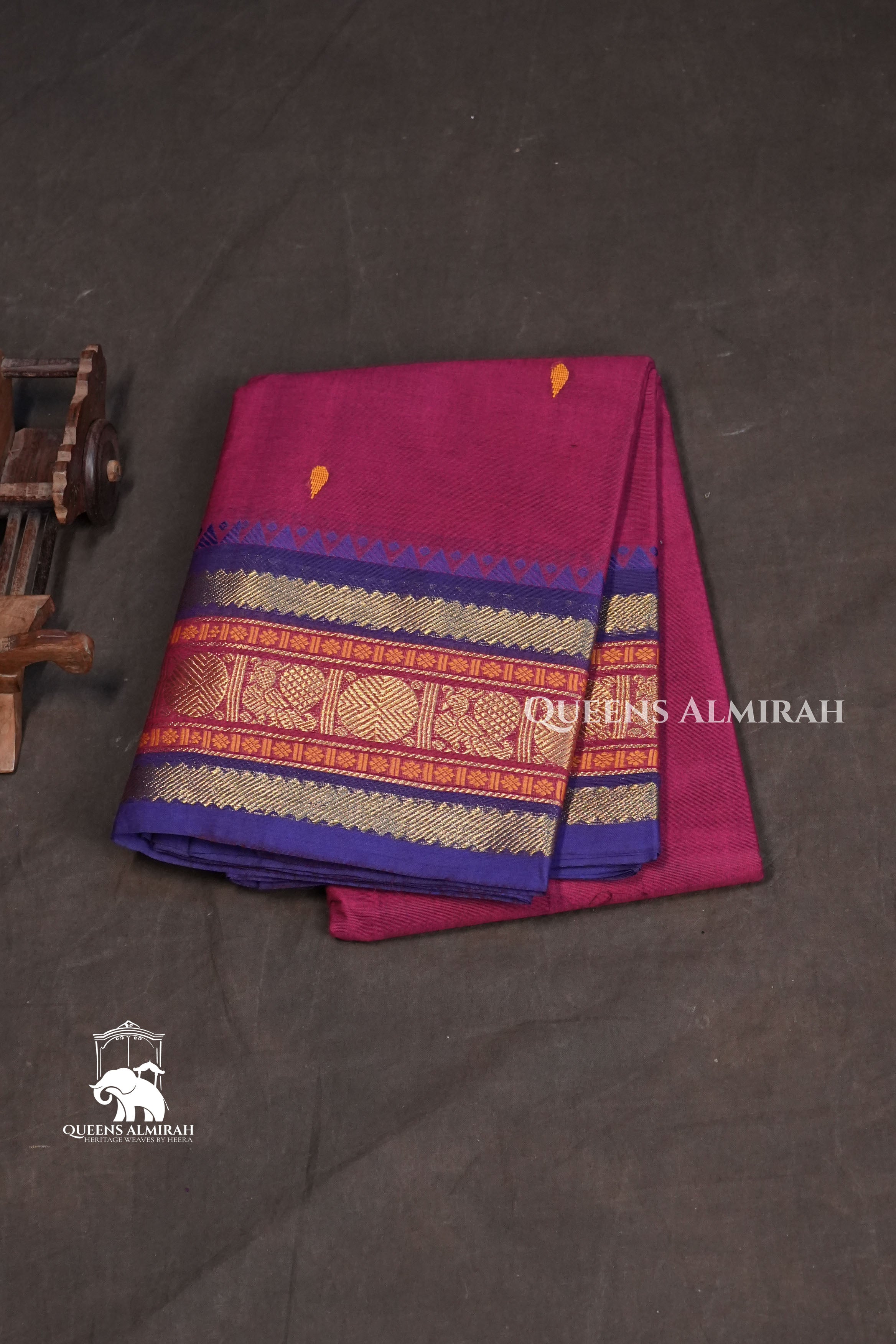Deep pink with Royal Blue Kanchi Cotton Saree