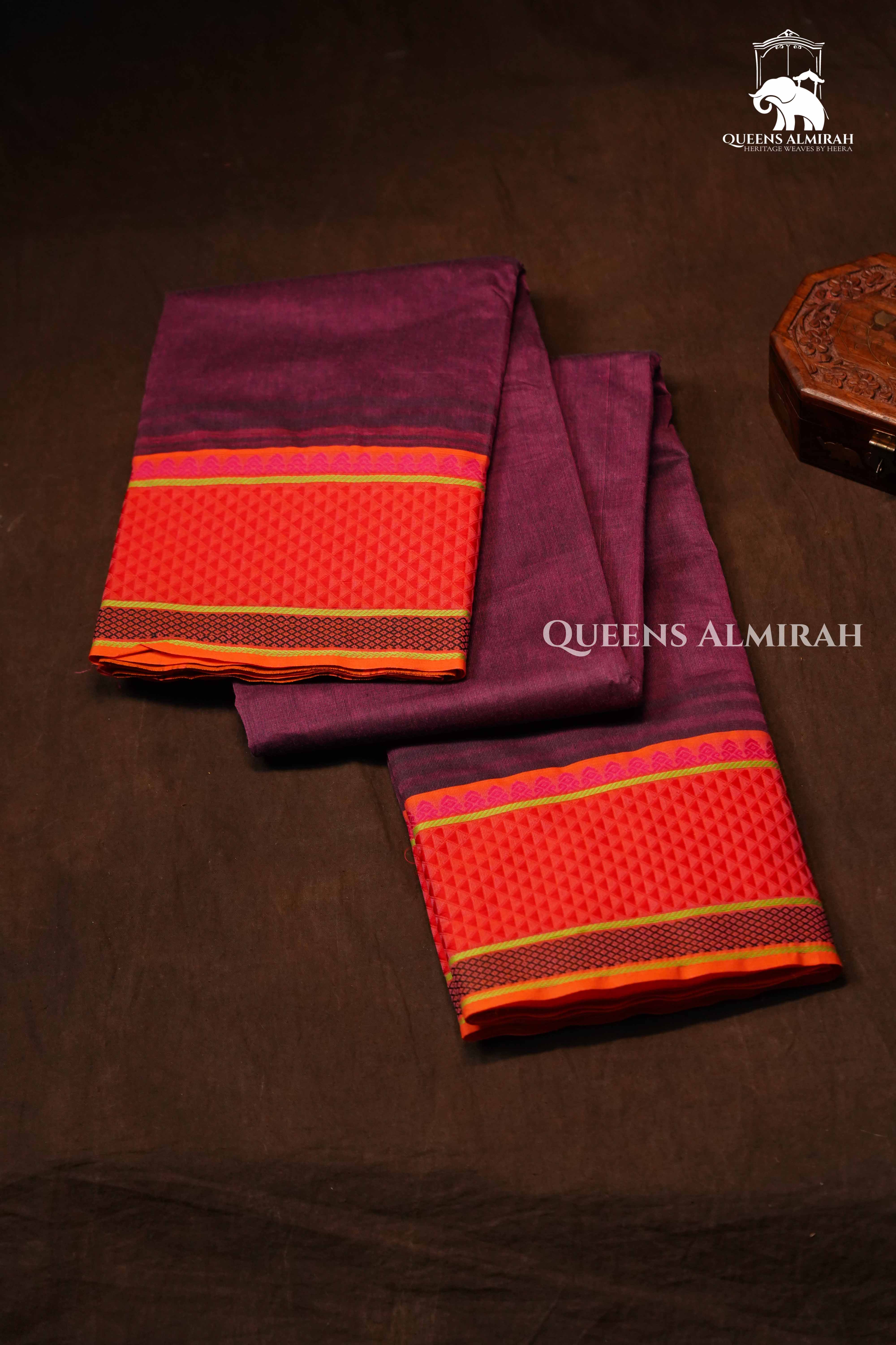 Wine Berry Chettinad Cotton Saree
