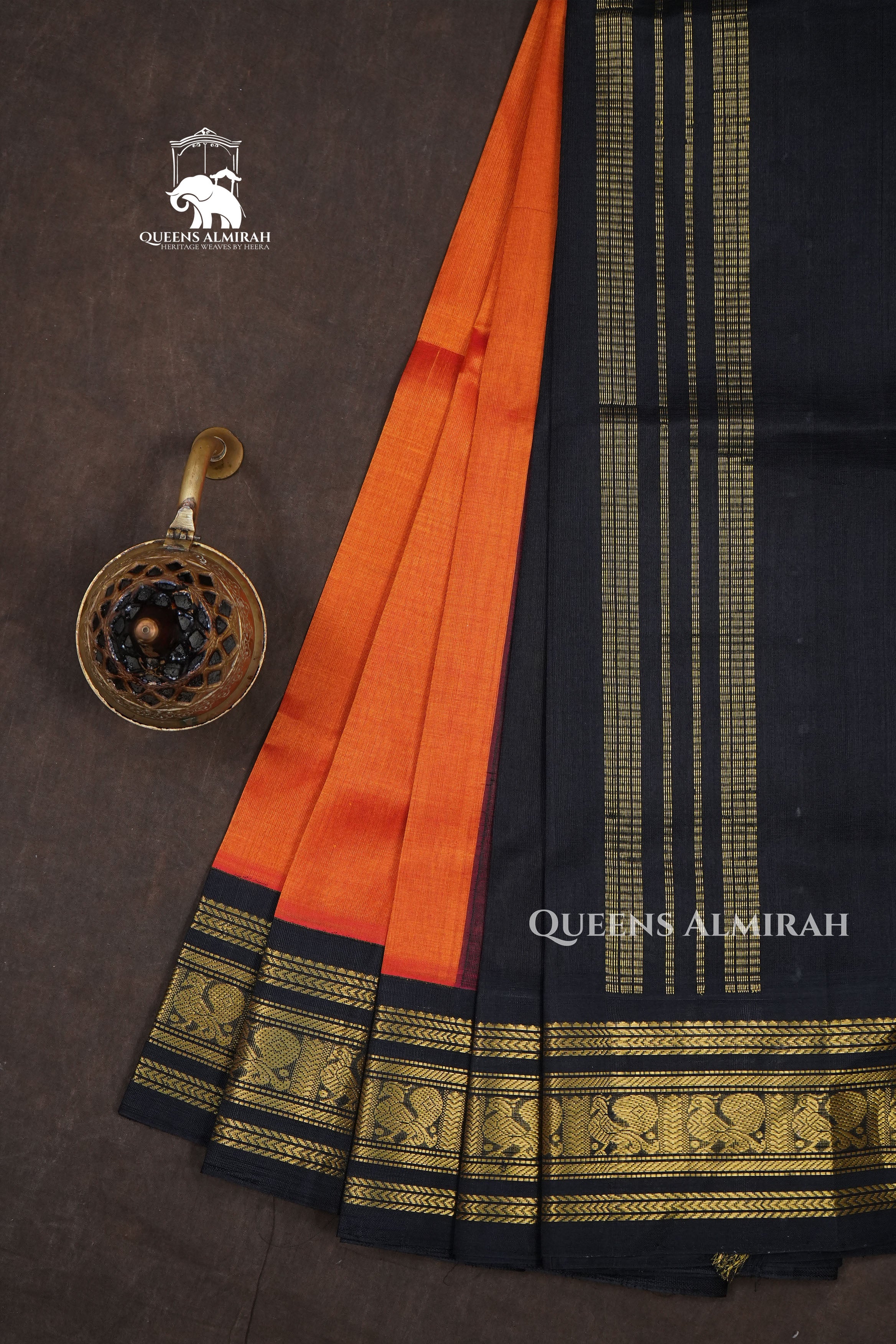 Orange With Black Pure Kanchi Silk Cotton Saree