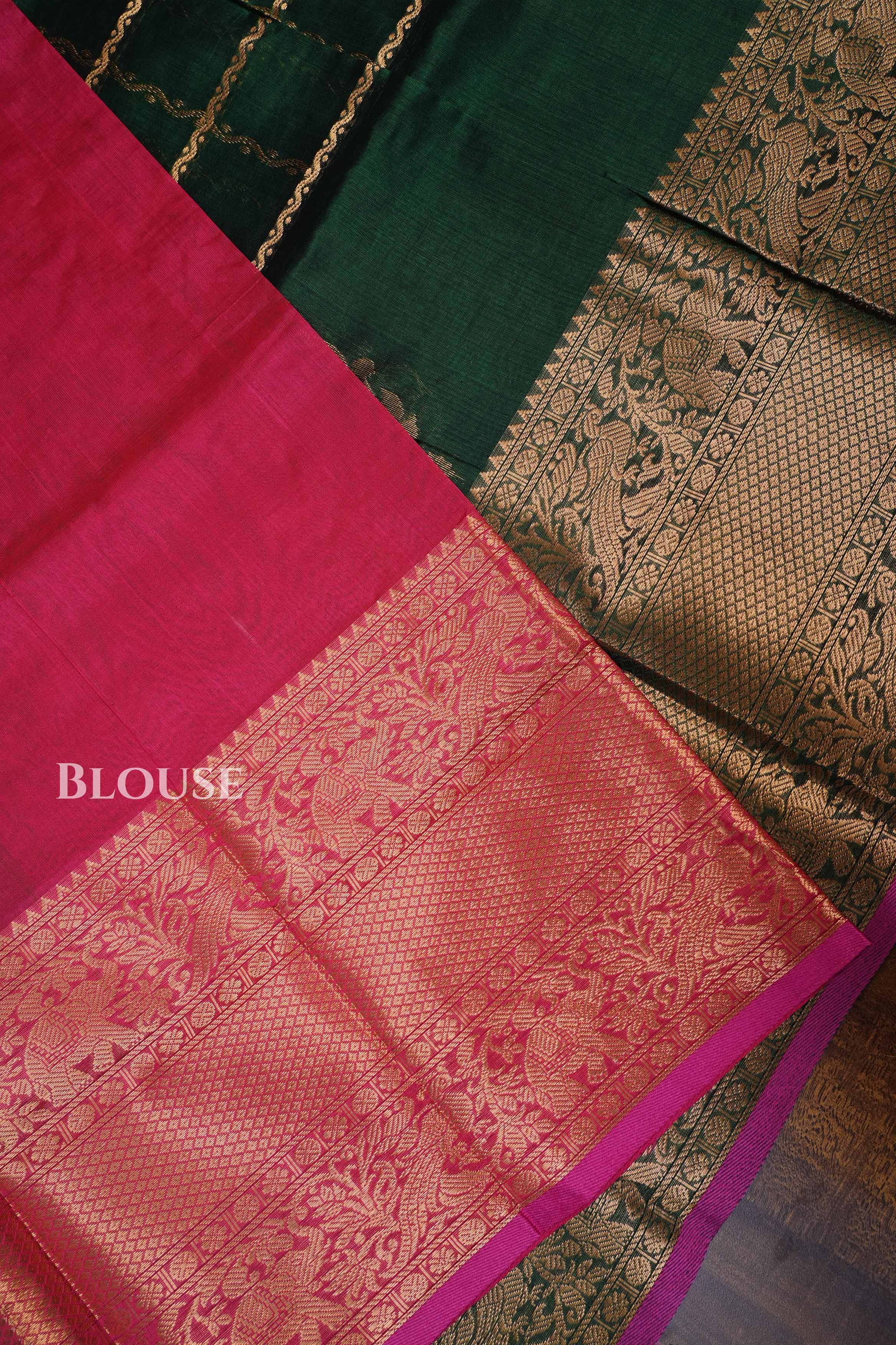 Dark Green With Red Pure Kanchi Silk Cotton Saree