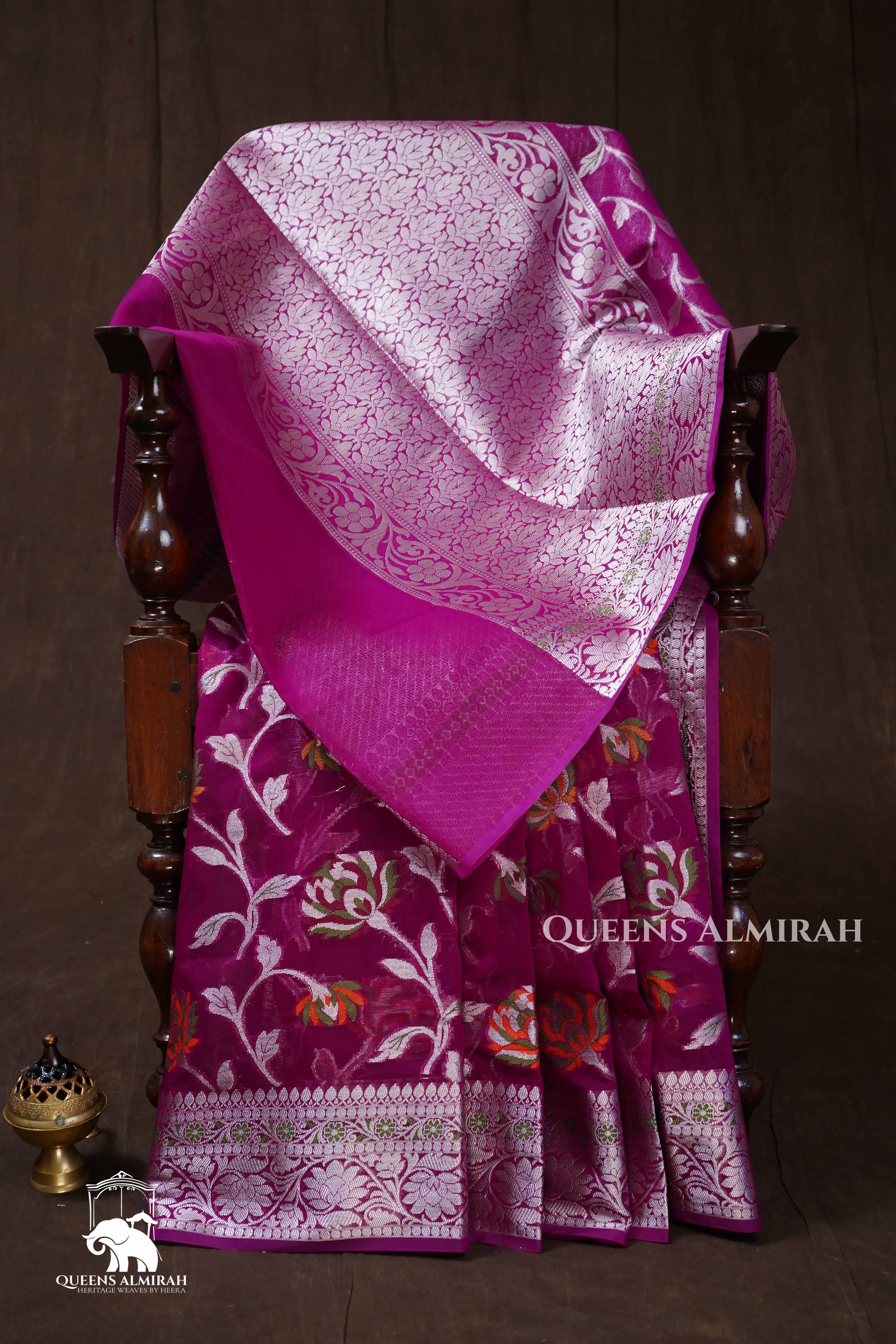 Purple Semi Banarasi Silk Saree