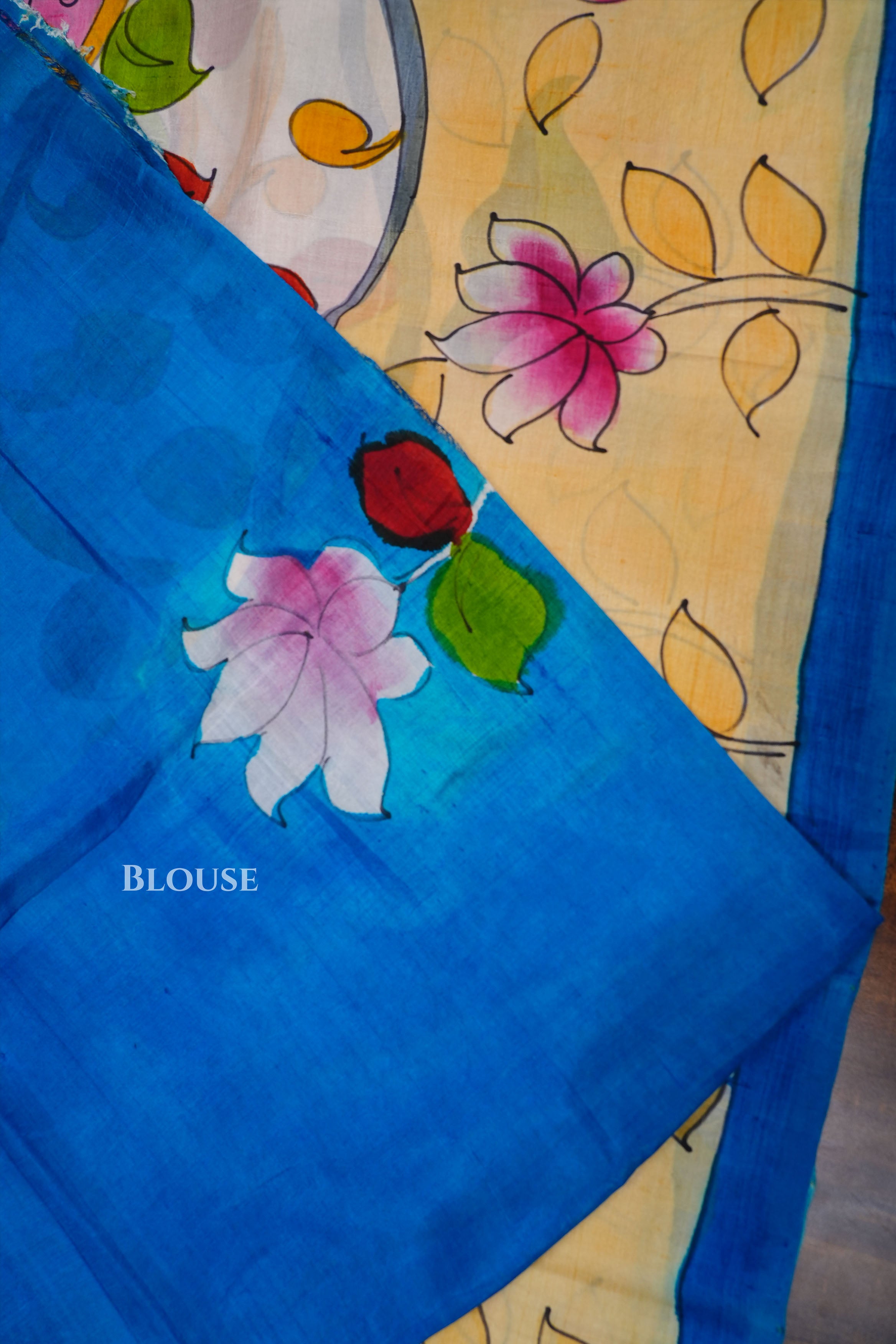 White Handpainted Floral Pure Tussar Silk Saree