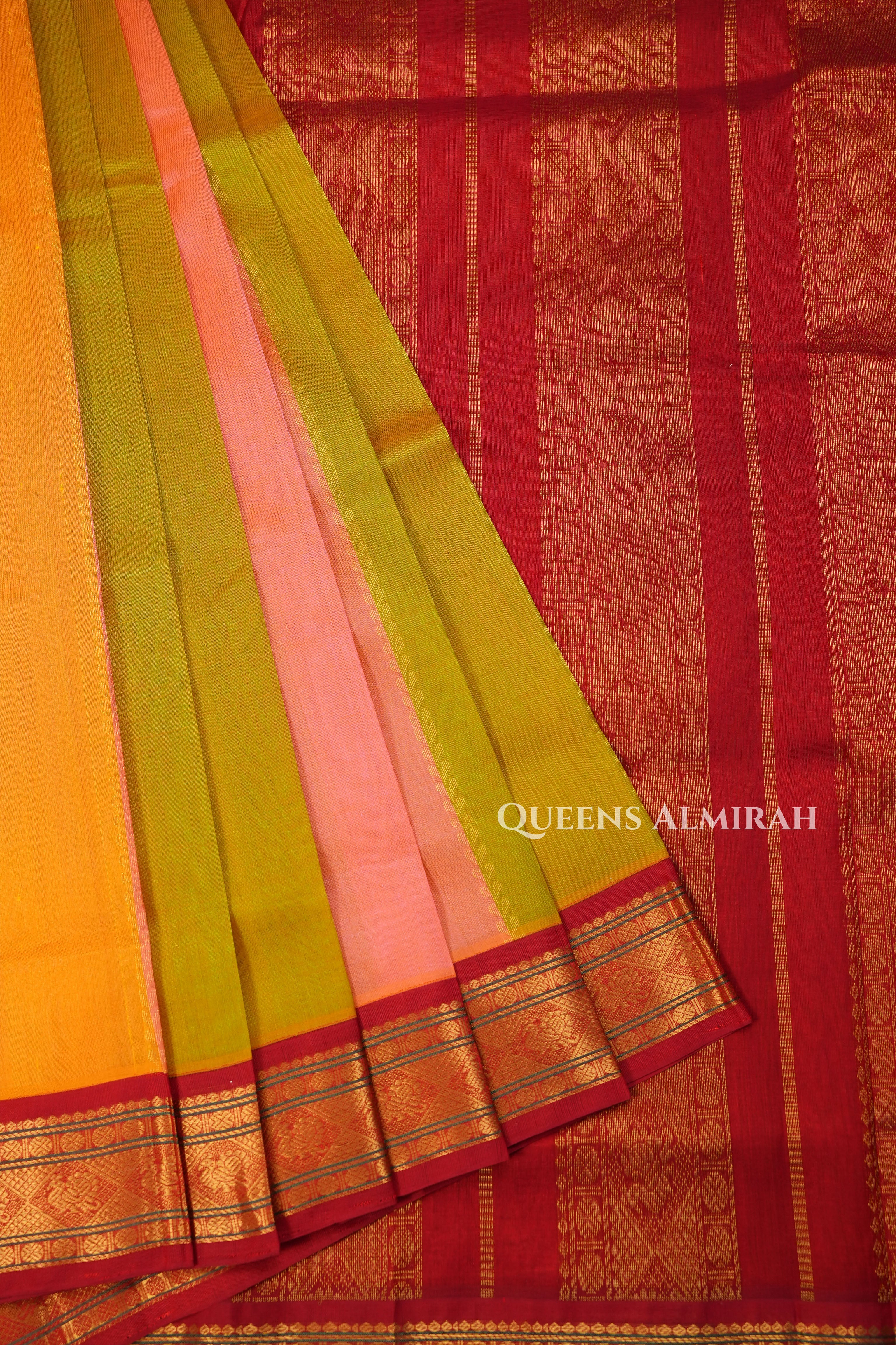 Multi Color With Red Pure Silk Cotton Saree