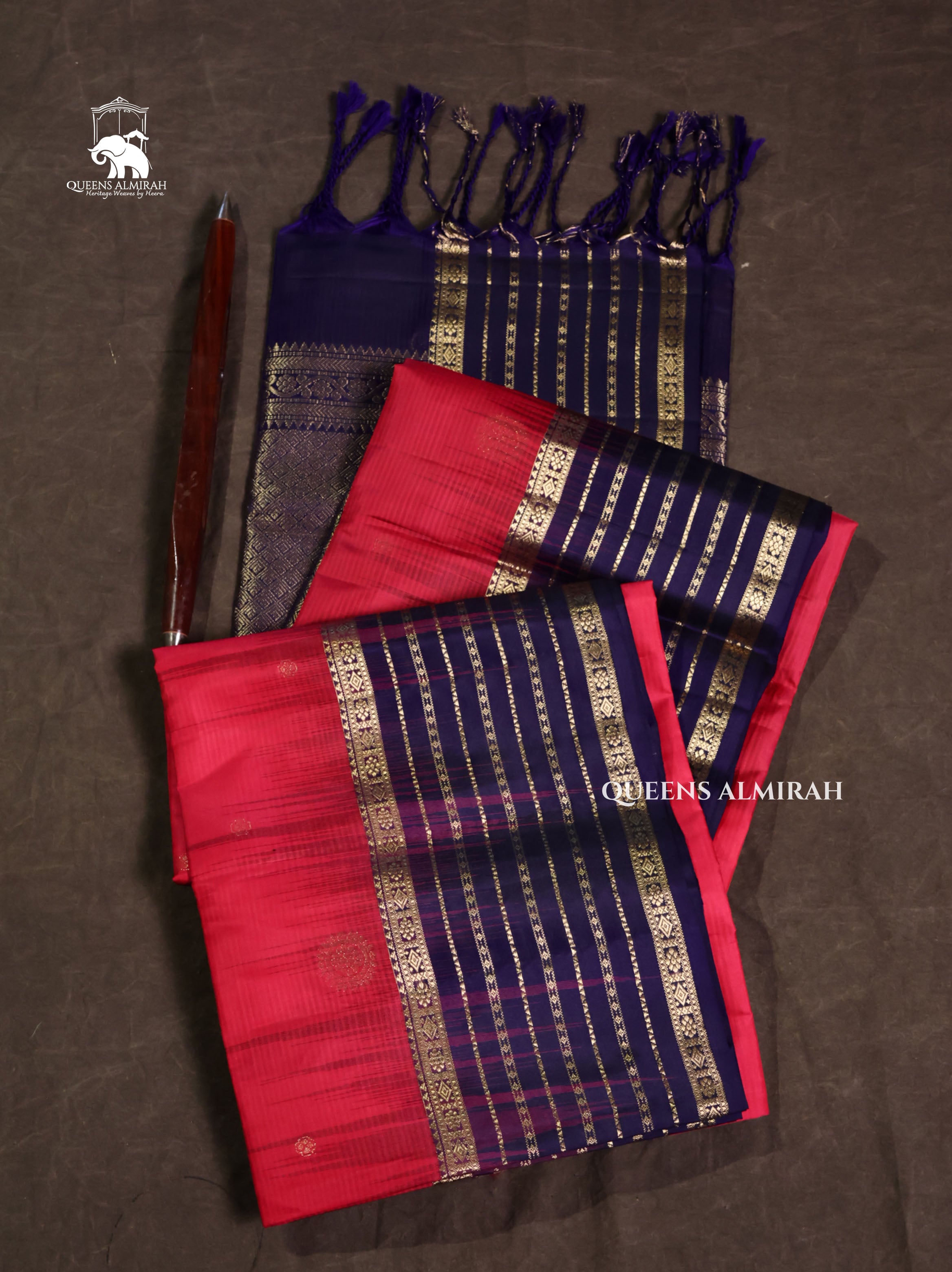 Pink With Navy Blue Pure Soft Silk Saree