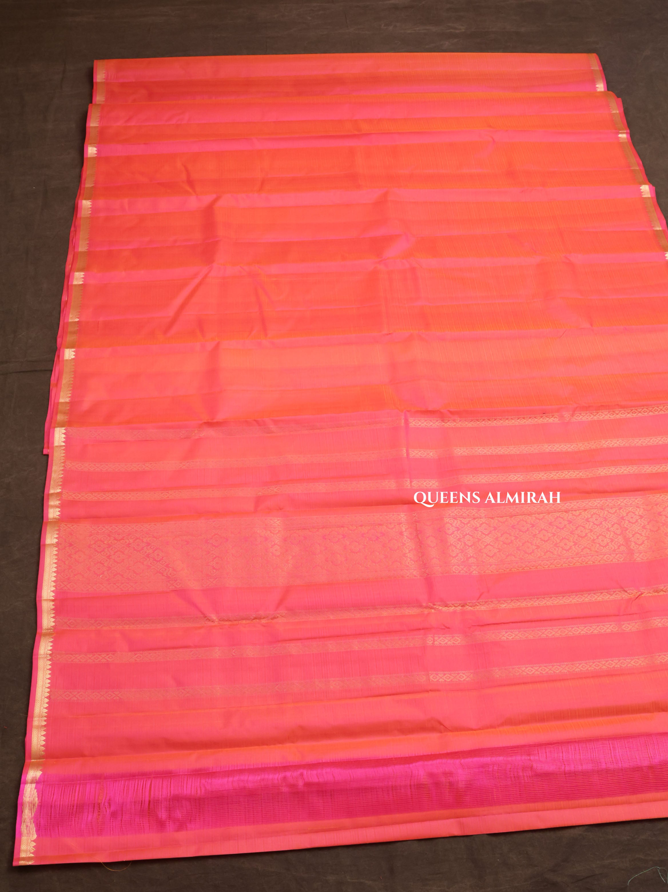 Pinkish Orange Pure Kanchivaram Silk Saree