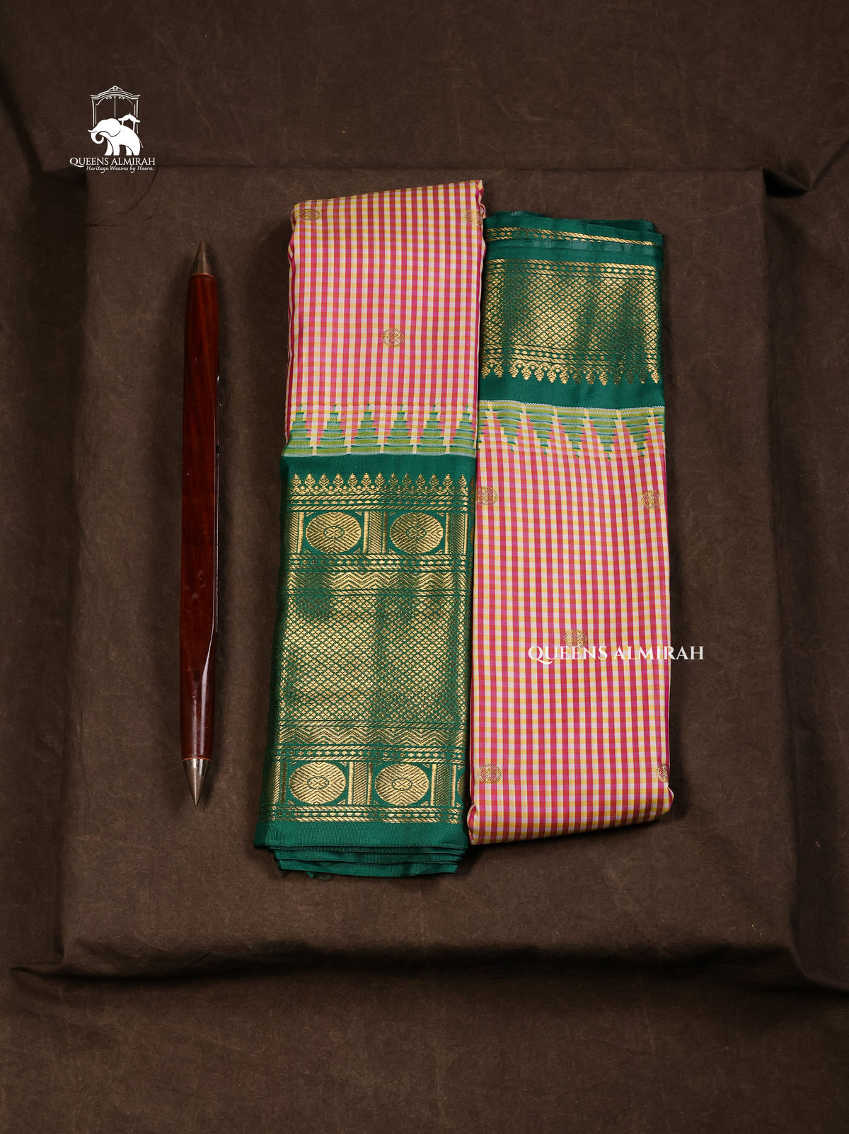 Pink Kattam With Green Semi Gadwal Silk Saree