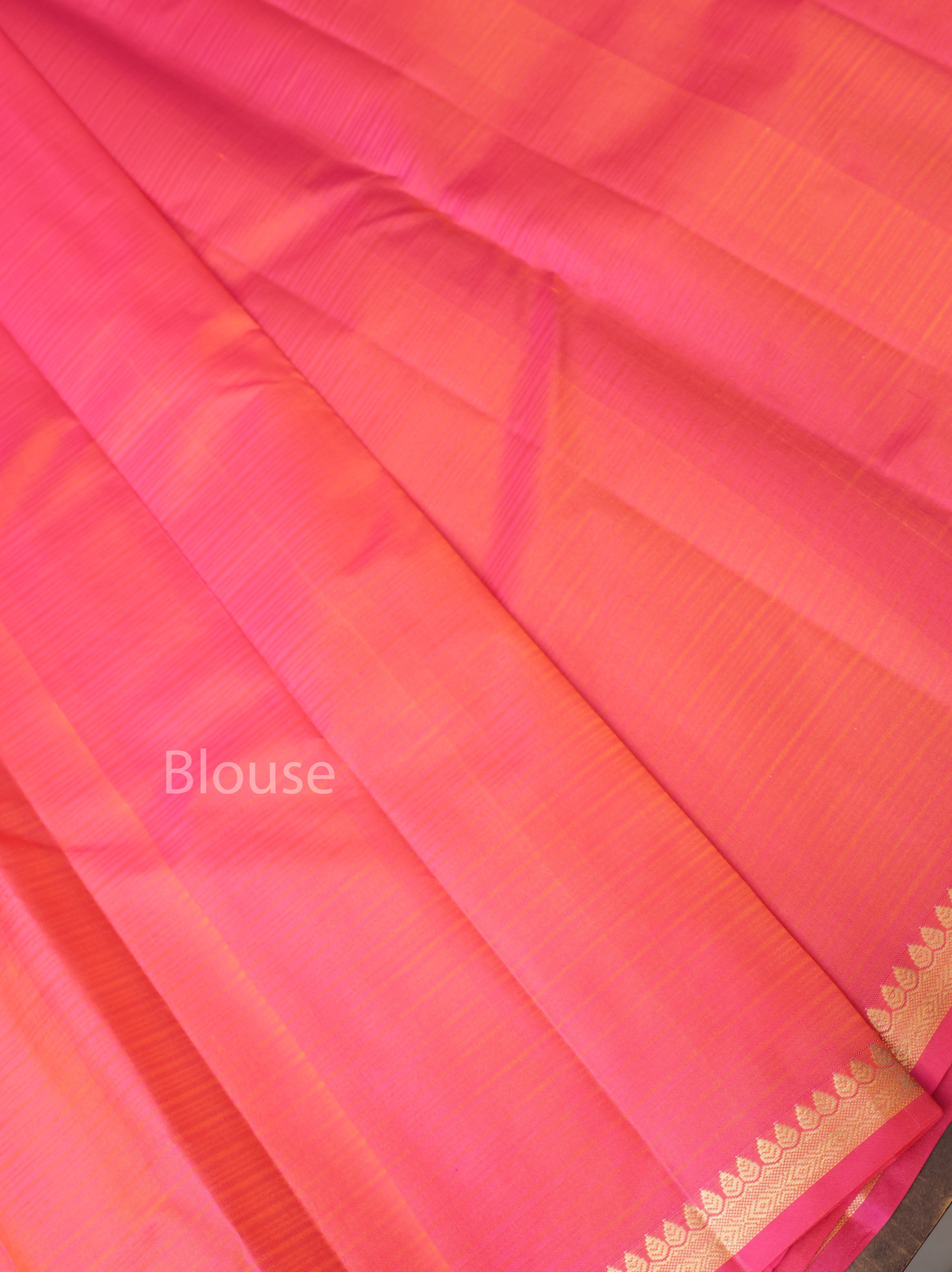 Pinkish Orange Pure Kanchivaram Silk Saree