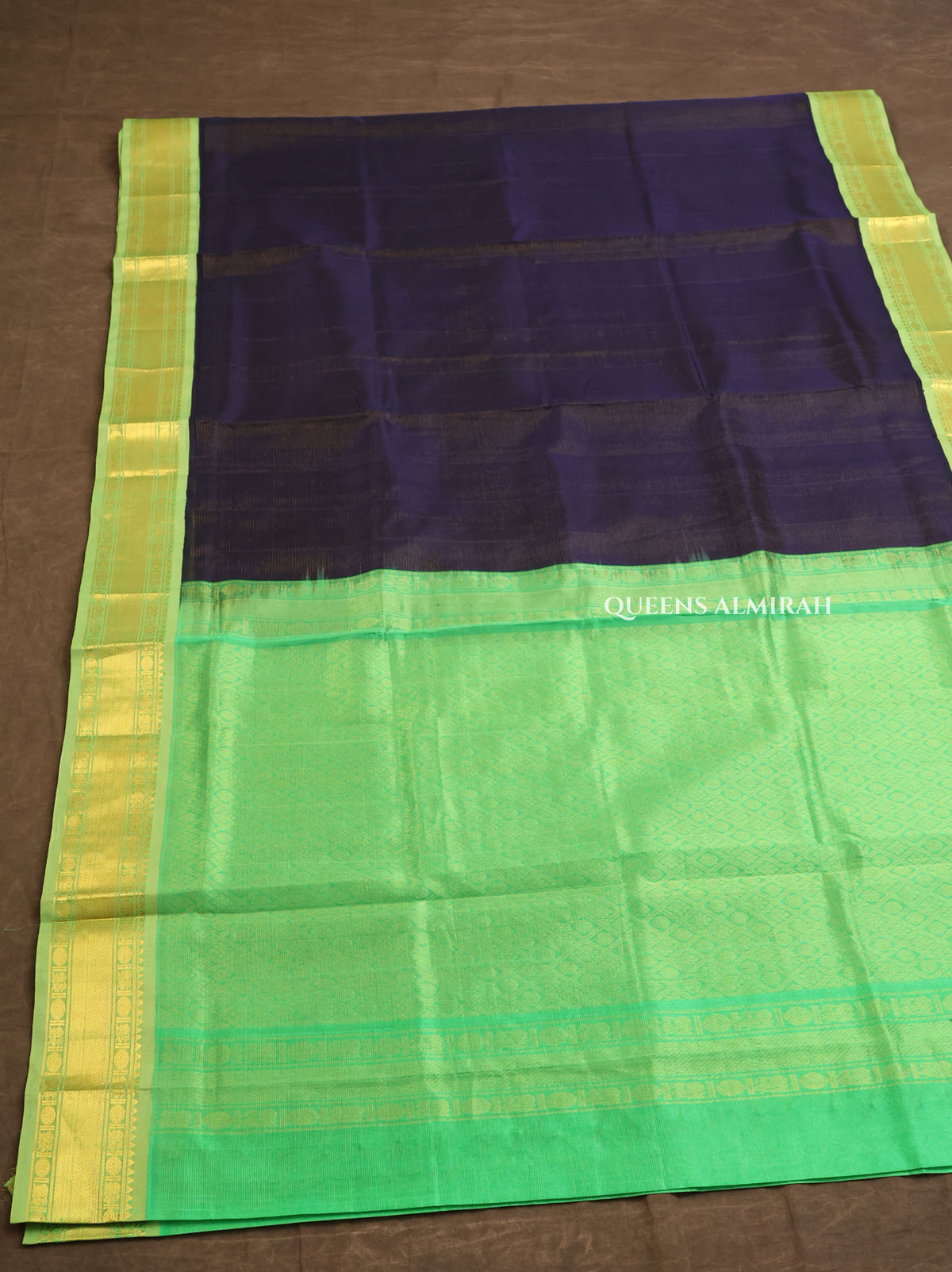 Navy Blue With Green Pure Silk Cotton Saree