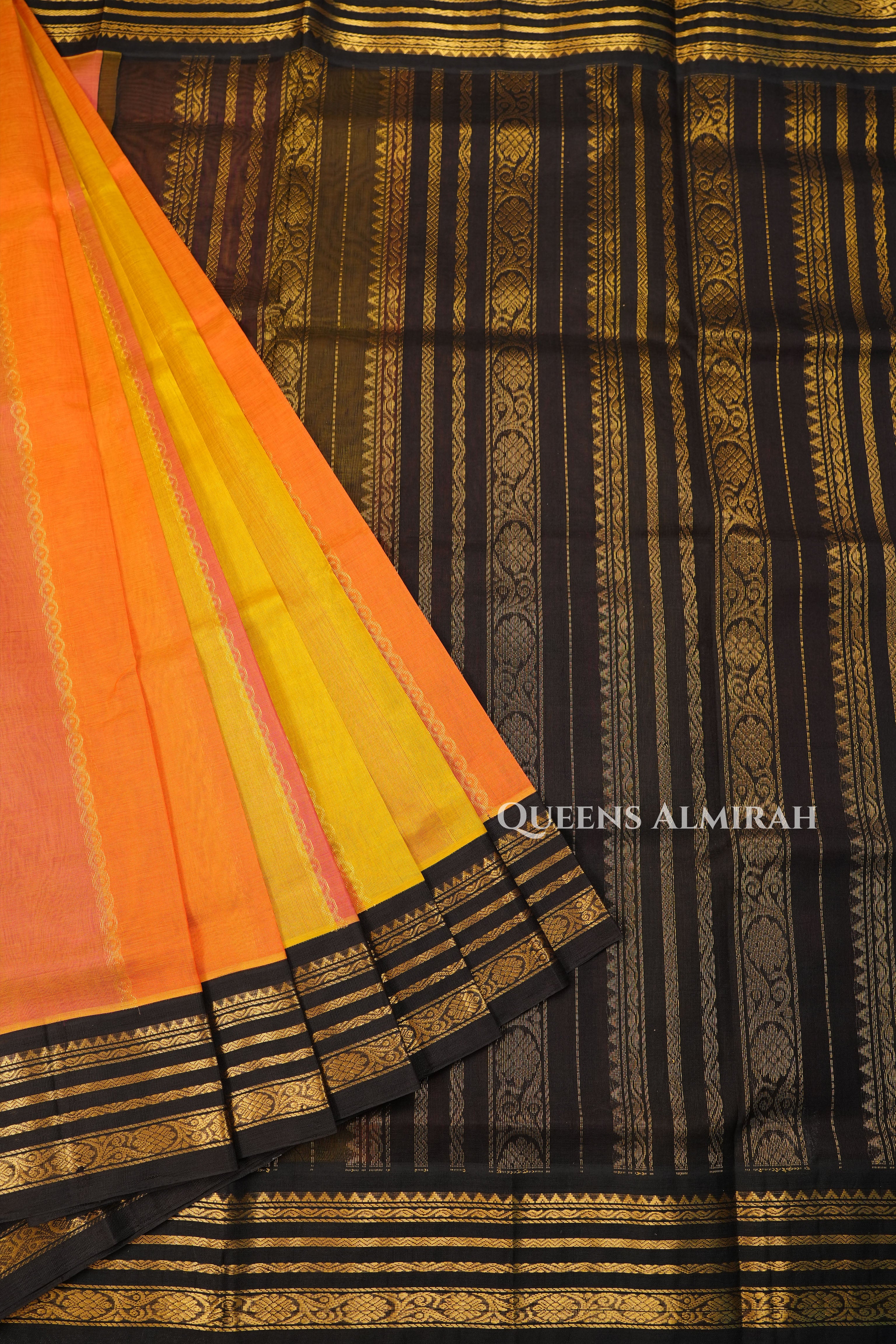 Multi Color With Black Varisapet Border Pure Silk Cotton Saree