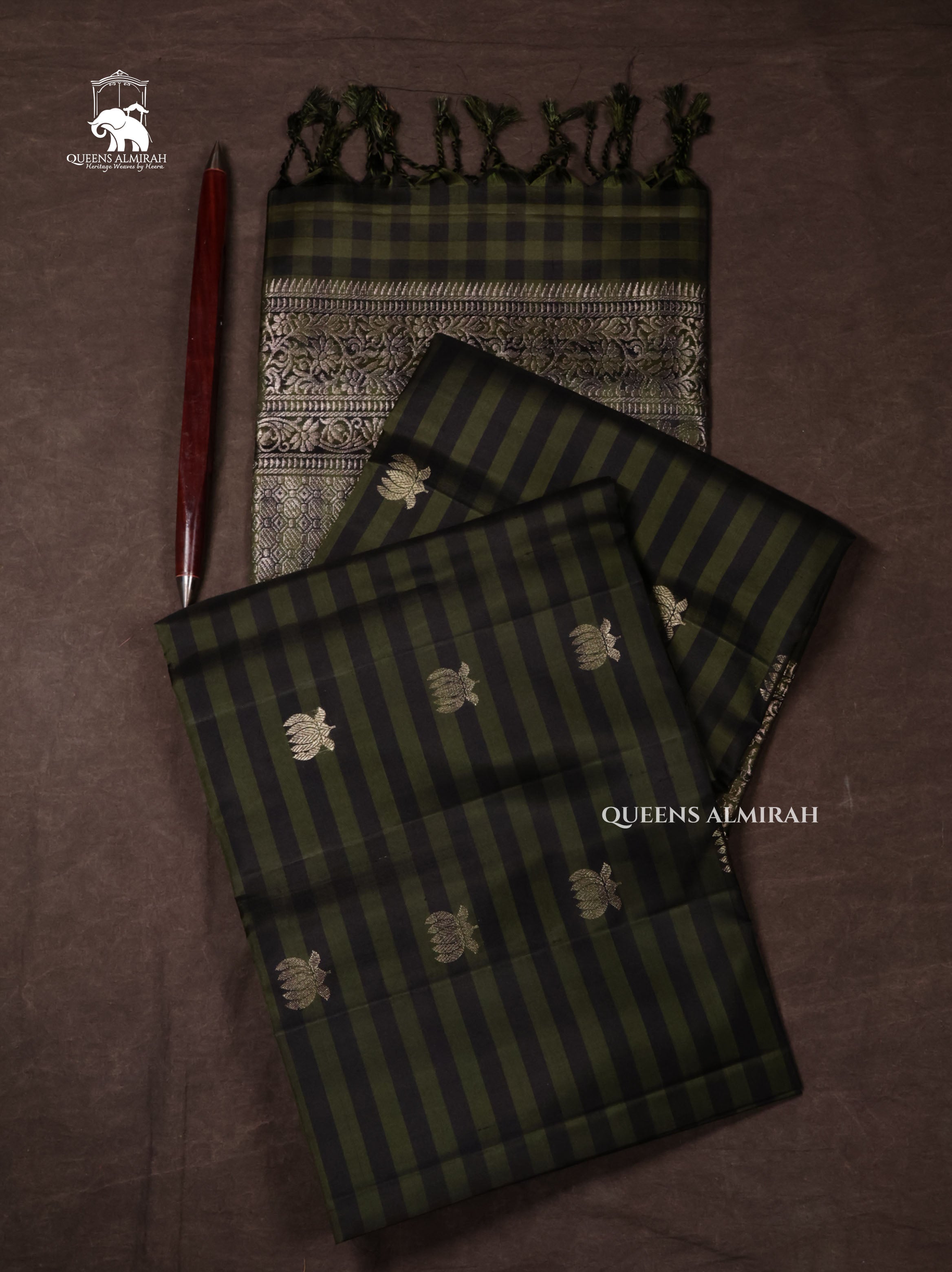 Green With Black Pure Soft Silk Saree