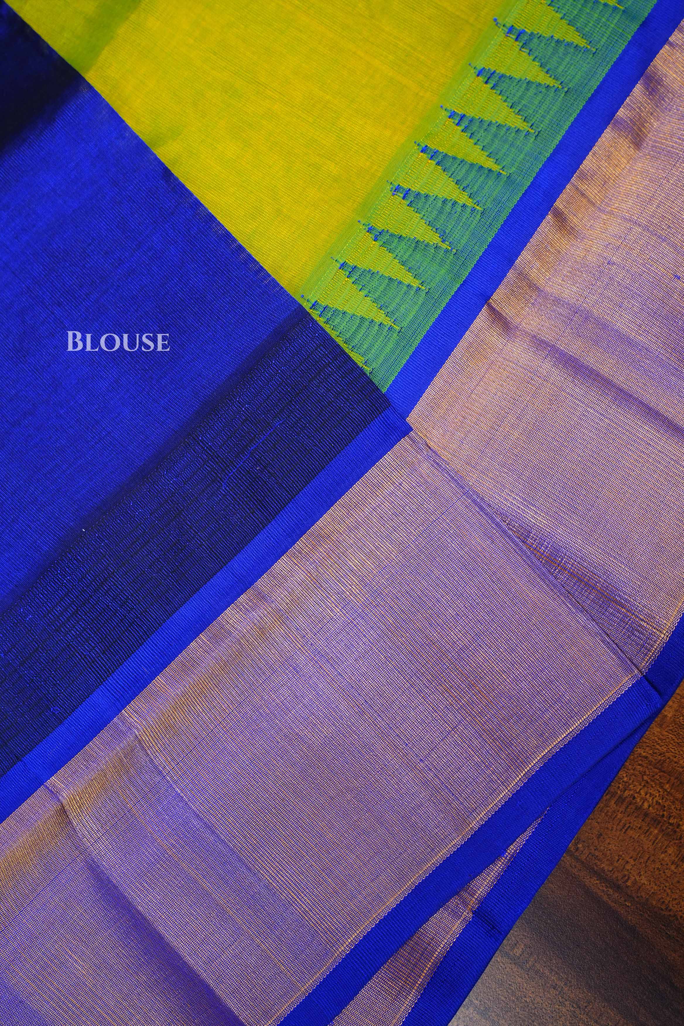 Parrot Green With Royal Blue Pure Kanchi Silk Cotton Saree