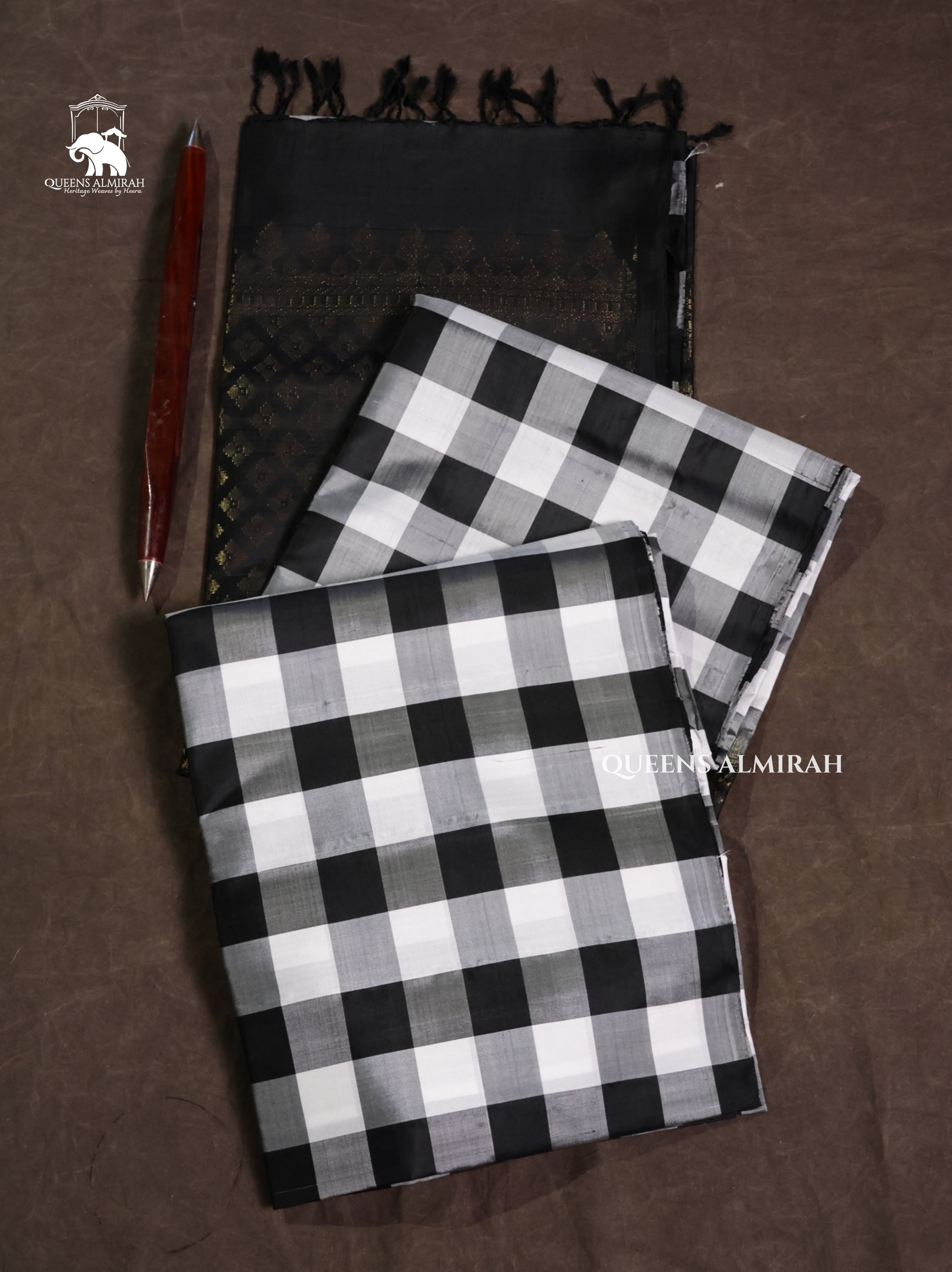 White With Black Checks Pure Soft Silk Saree