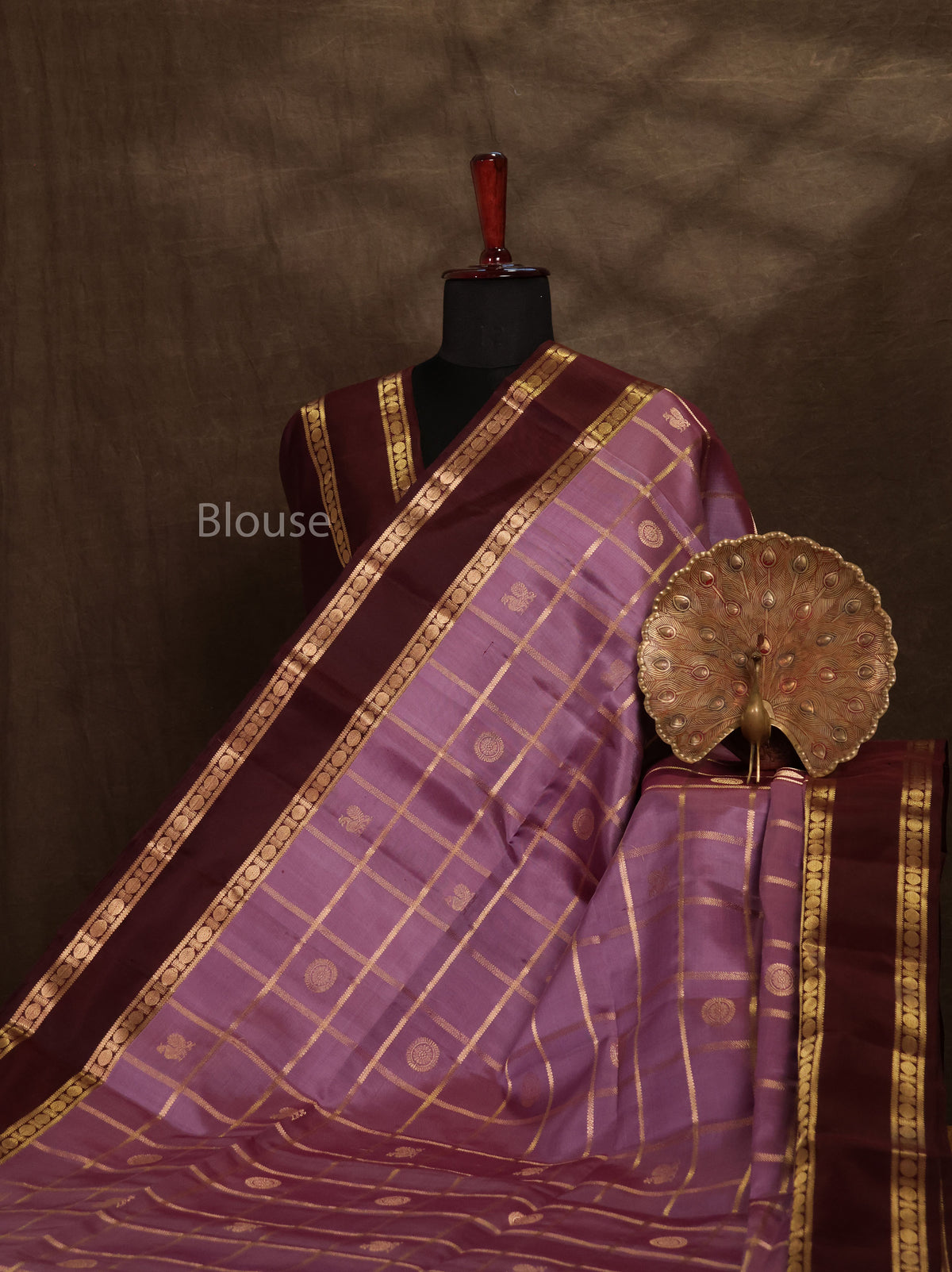Onion Pink With Brown  Pure Soft Silk Saree