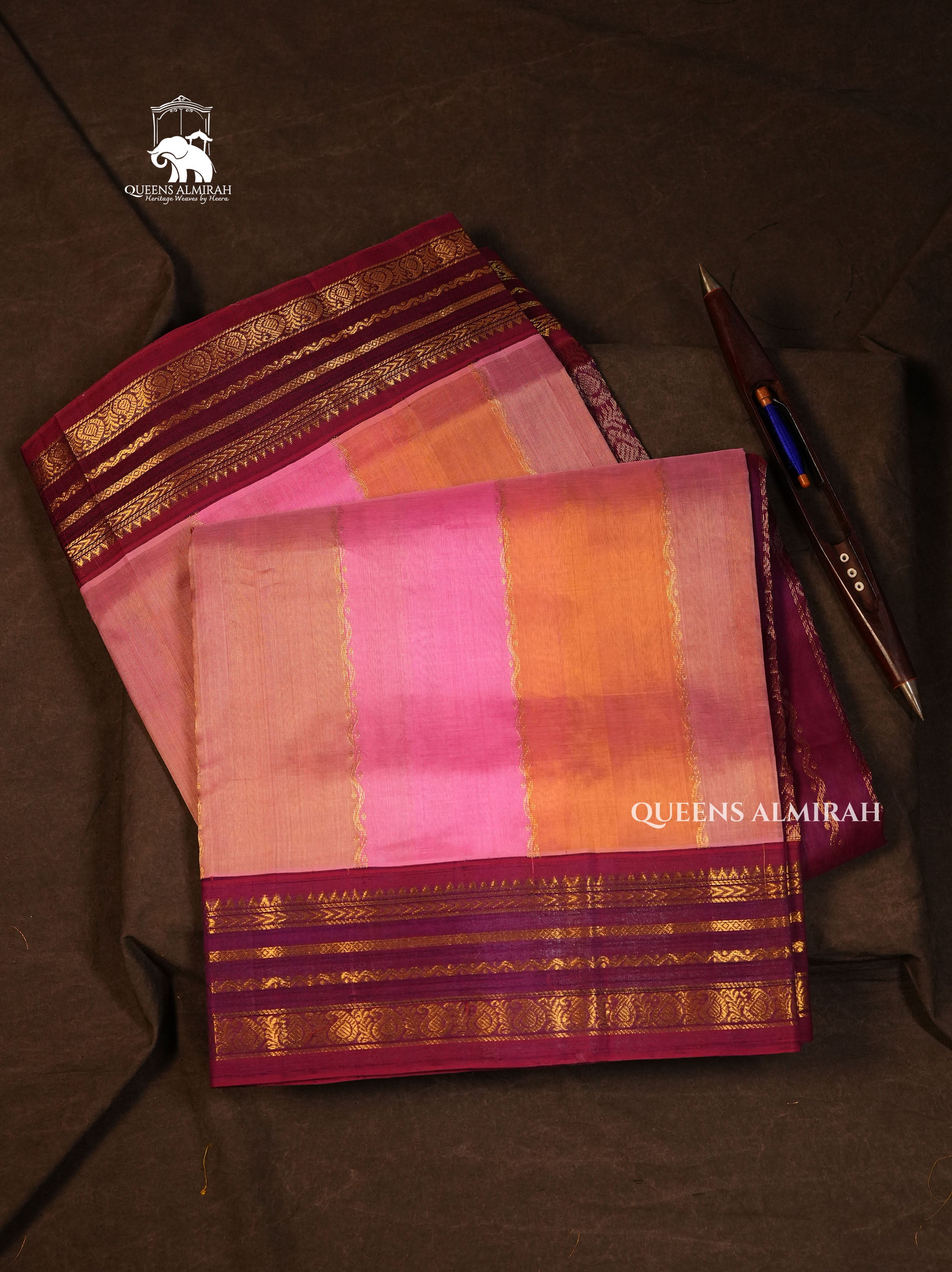 Multi Color With Purple Varisapet Border Pure Silk Cotton Saree