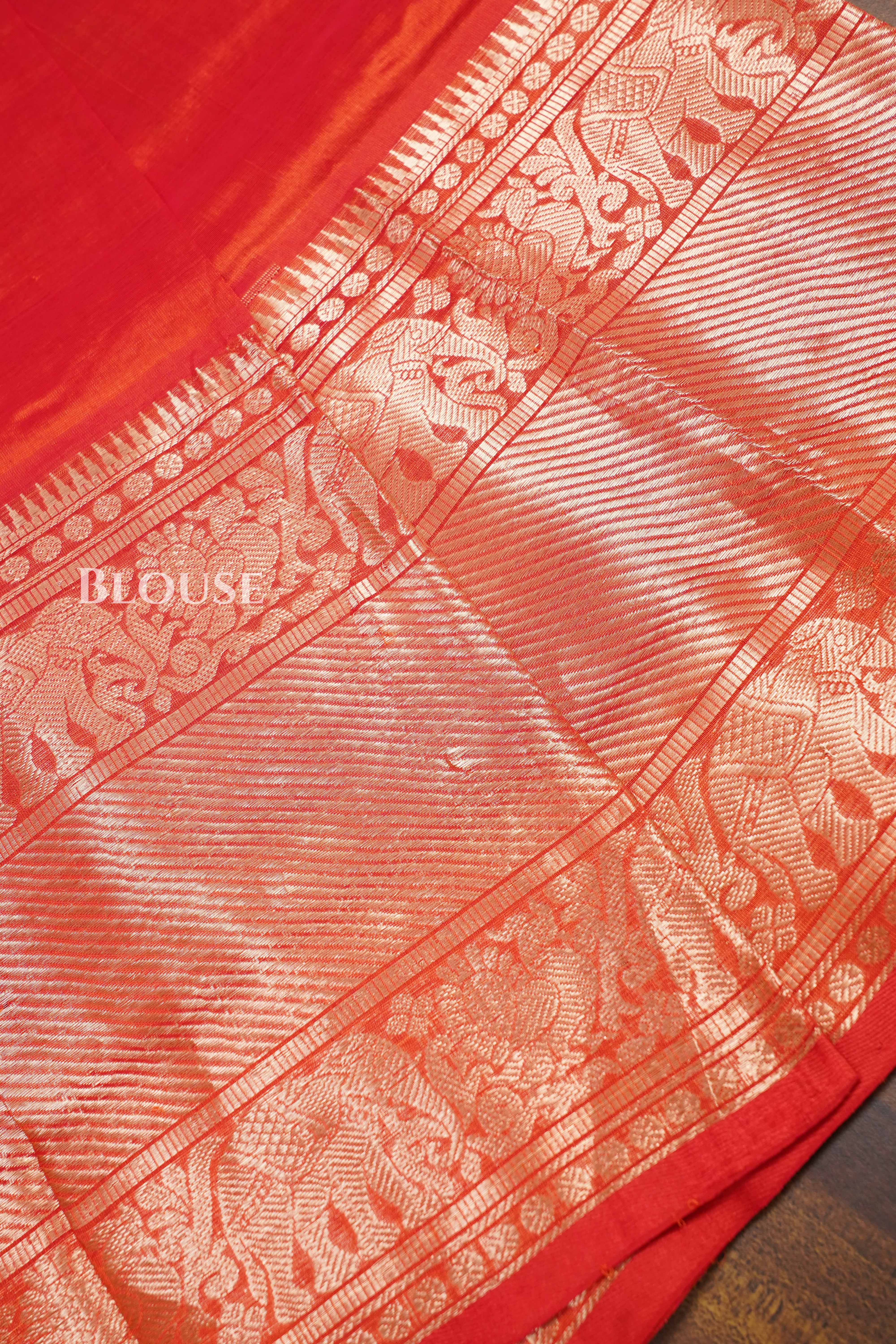 Coral Red Pure Kanchi Silk Cotton Saree