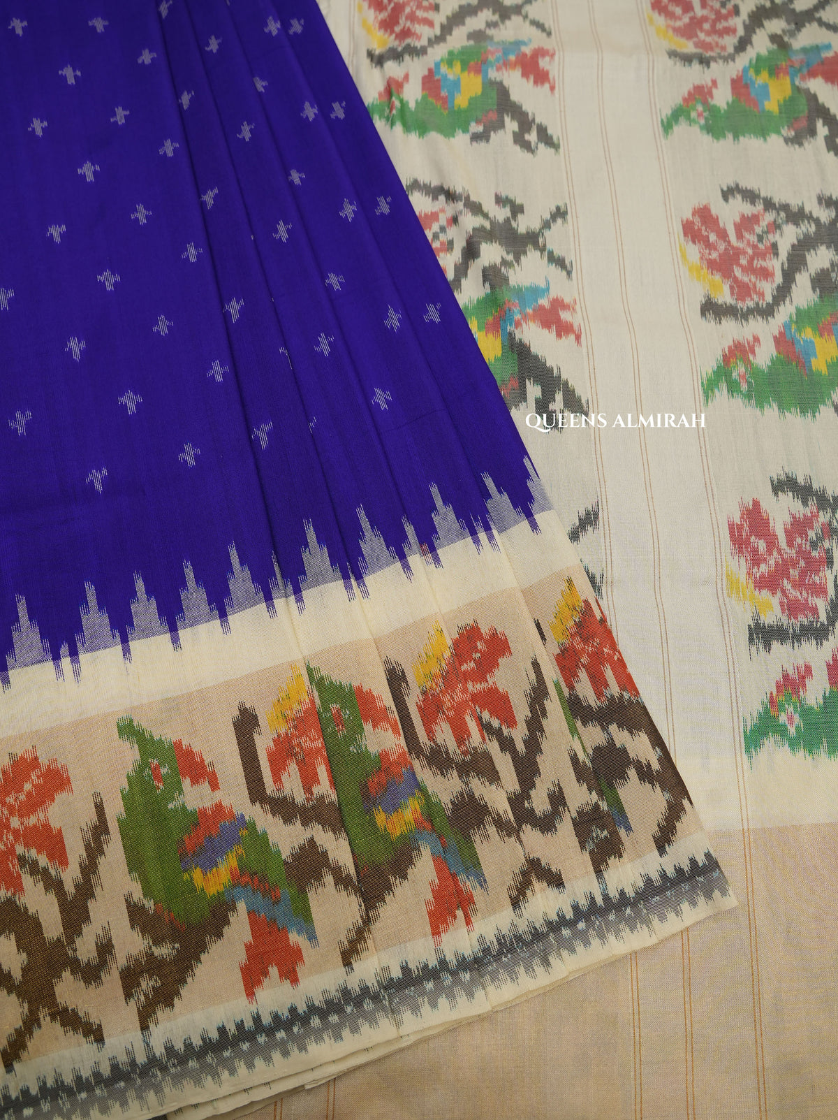 Ms Blue With Off White Pochampally Silk Saree